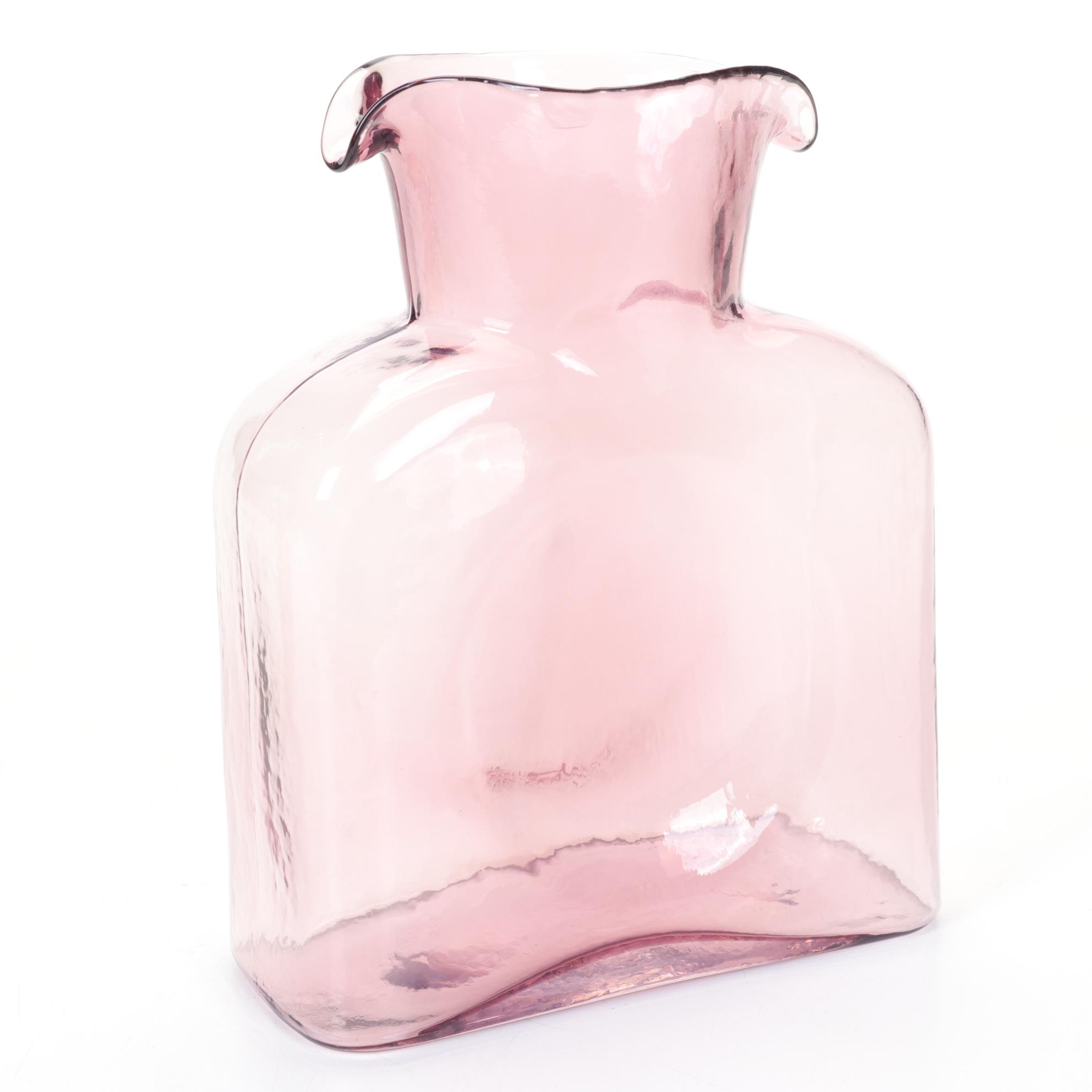 Blenko Double Spout Blown Glass Water Pitcher and Amber Glass Apple Paperweight