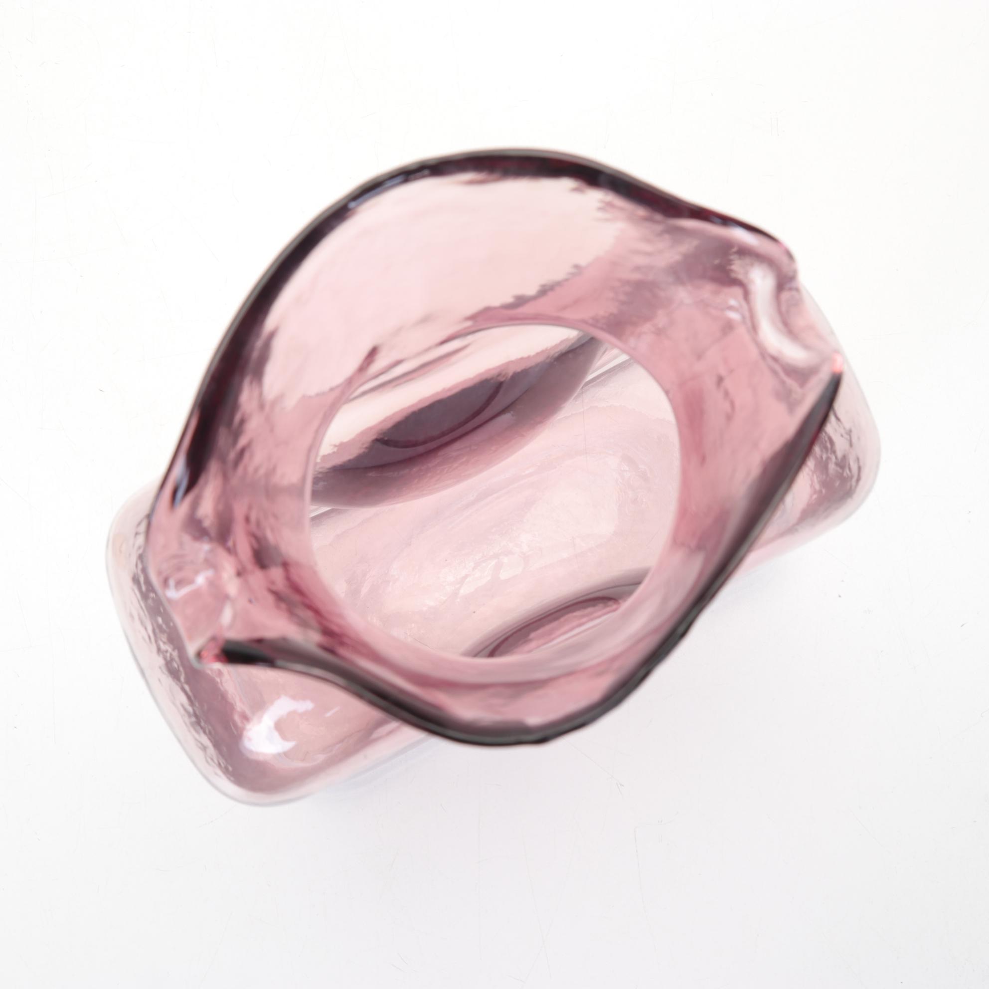 Blenko Double Spout Blown Glass Water Pitcher and Amber Glass Apple Paperweight