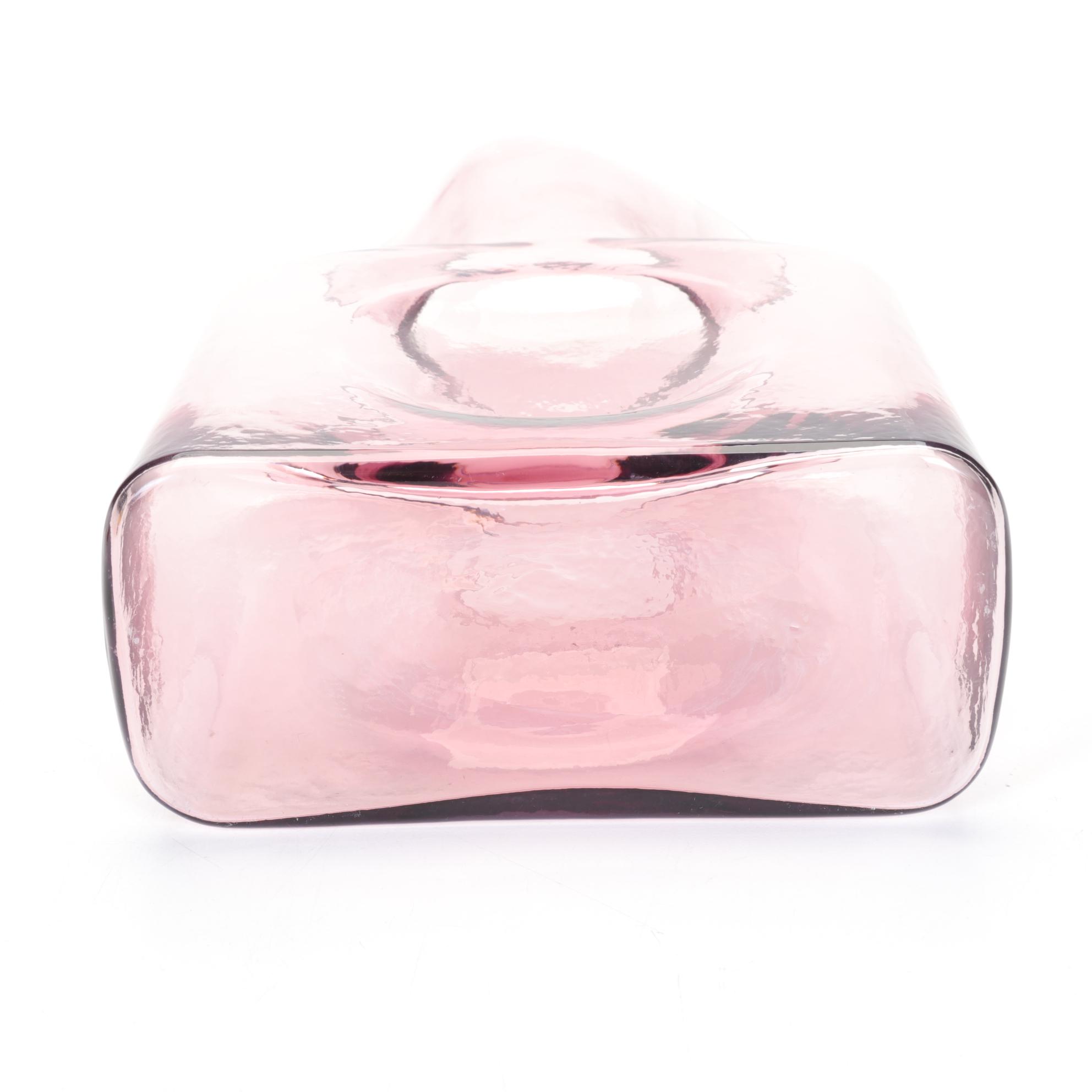 Blenko Double Spout Blown Glass Water Pitcher and Amber Glass Apple Paperweight