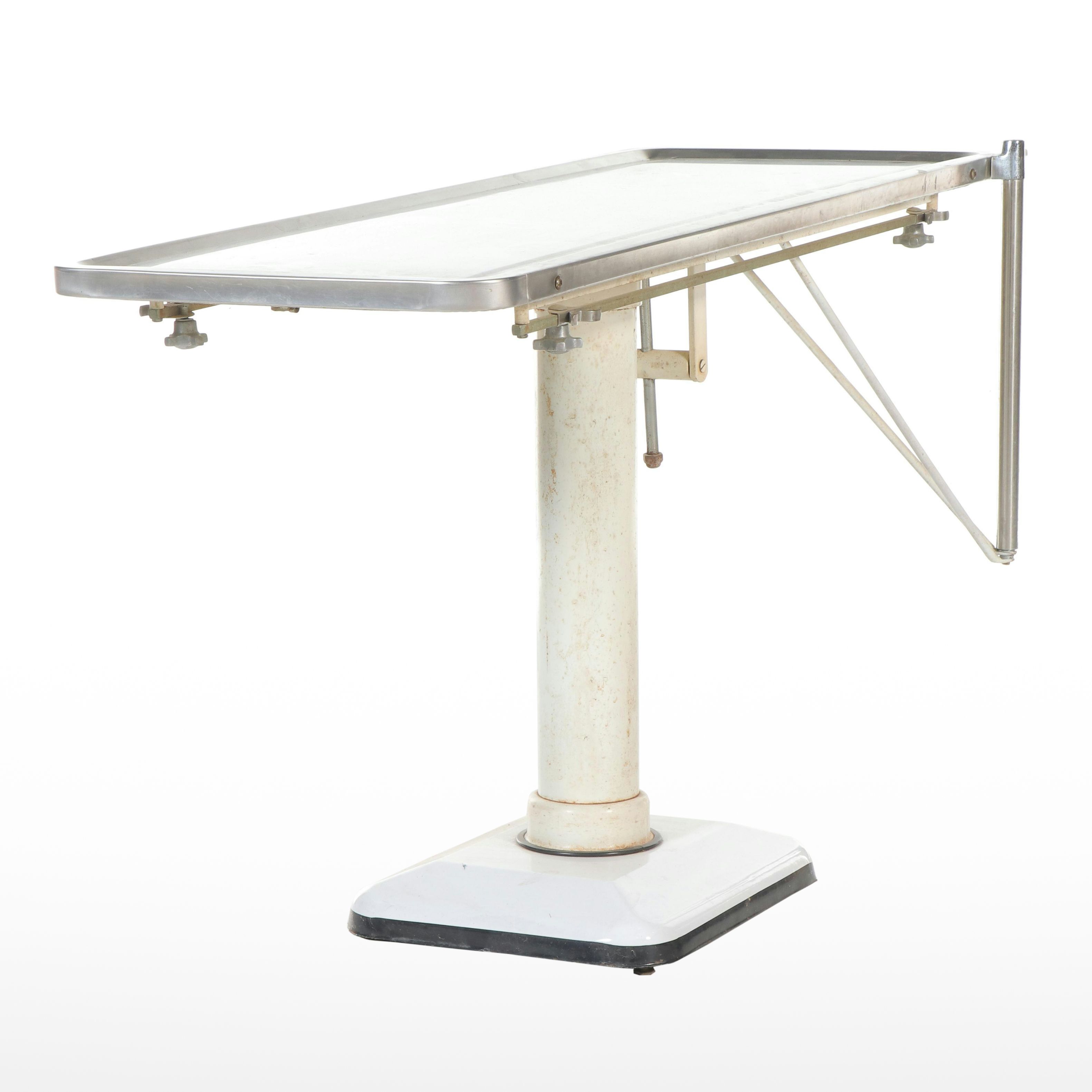 Enameled Metal and Stainless Steel Embalming Table, Mid-20th Century