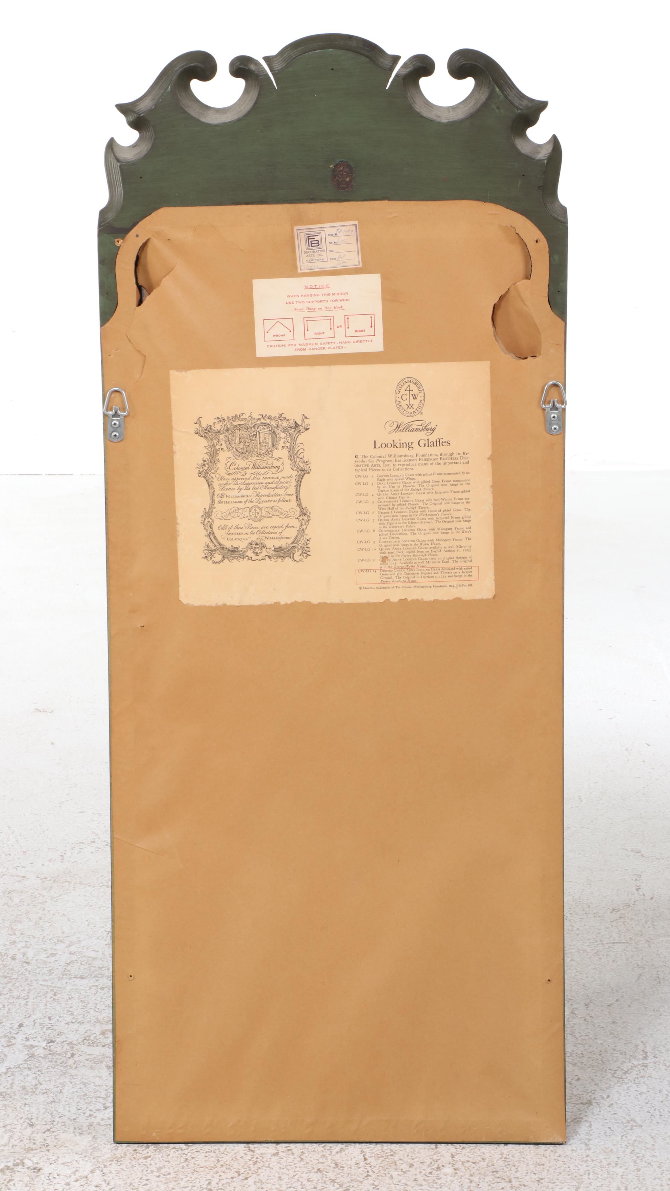 Friedman Brothers "Williamsburg Restoration" Queen Anne Style Chinoiserie Mirror