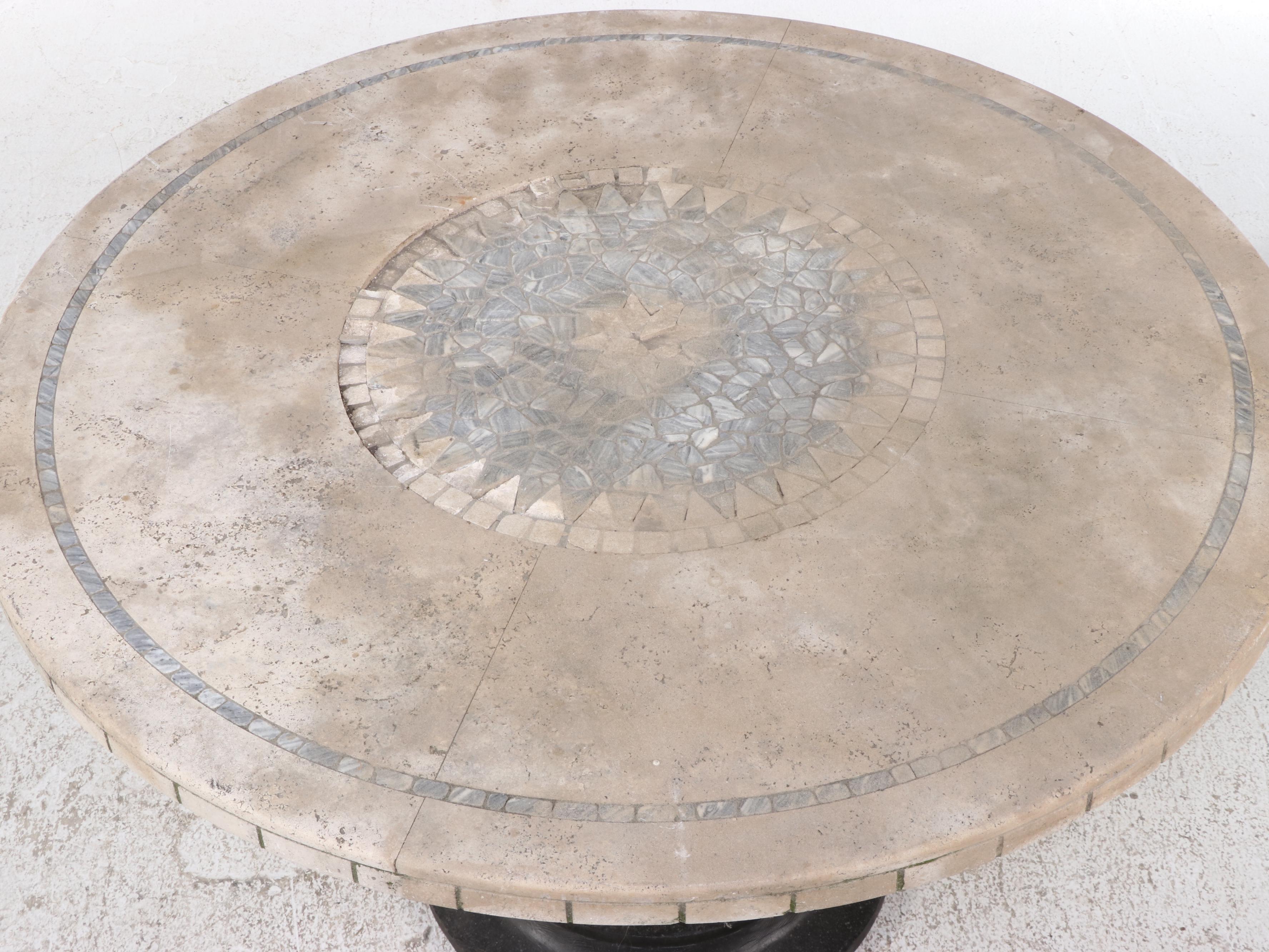 Neoclassical Style Cast Metal Urn Base Table with Mosaic Stone Top
