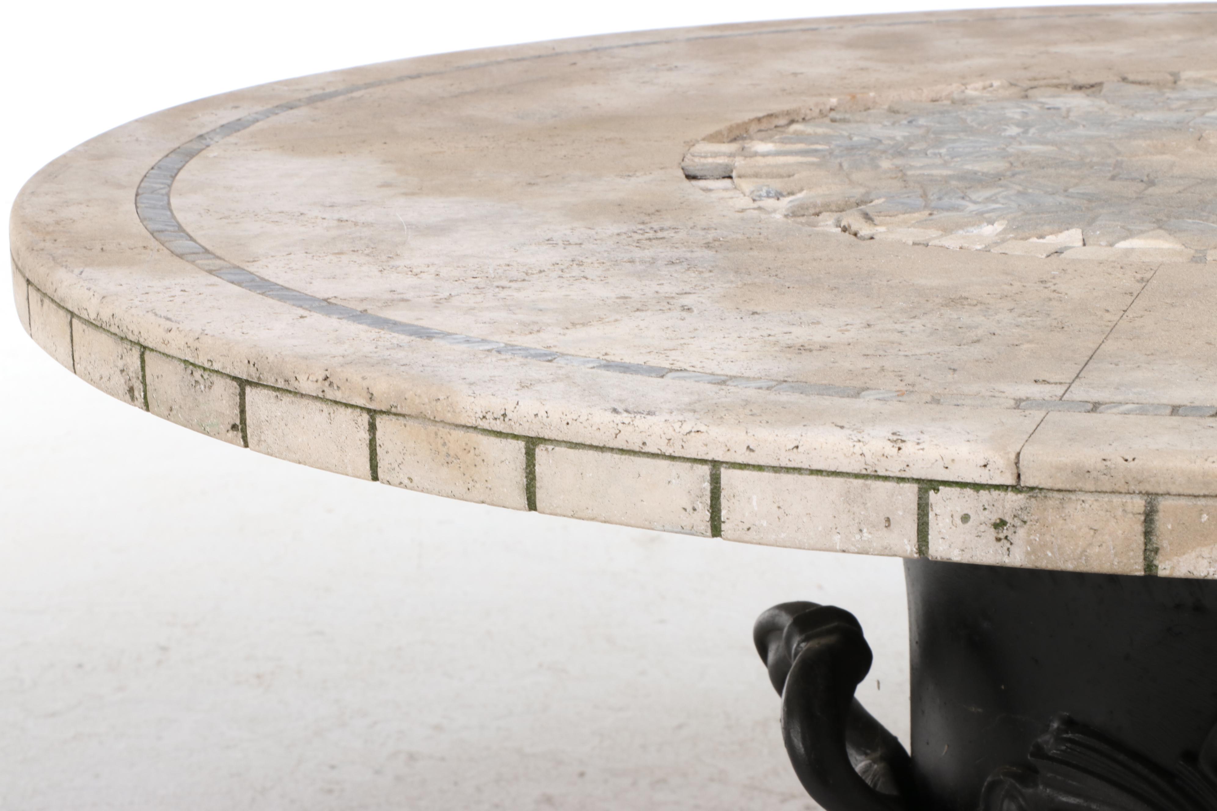 Neoclassical Style Cast Metal Urn Base Table with Mosaic Stone Top