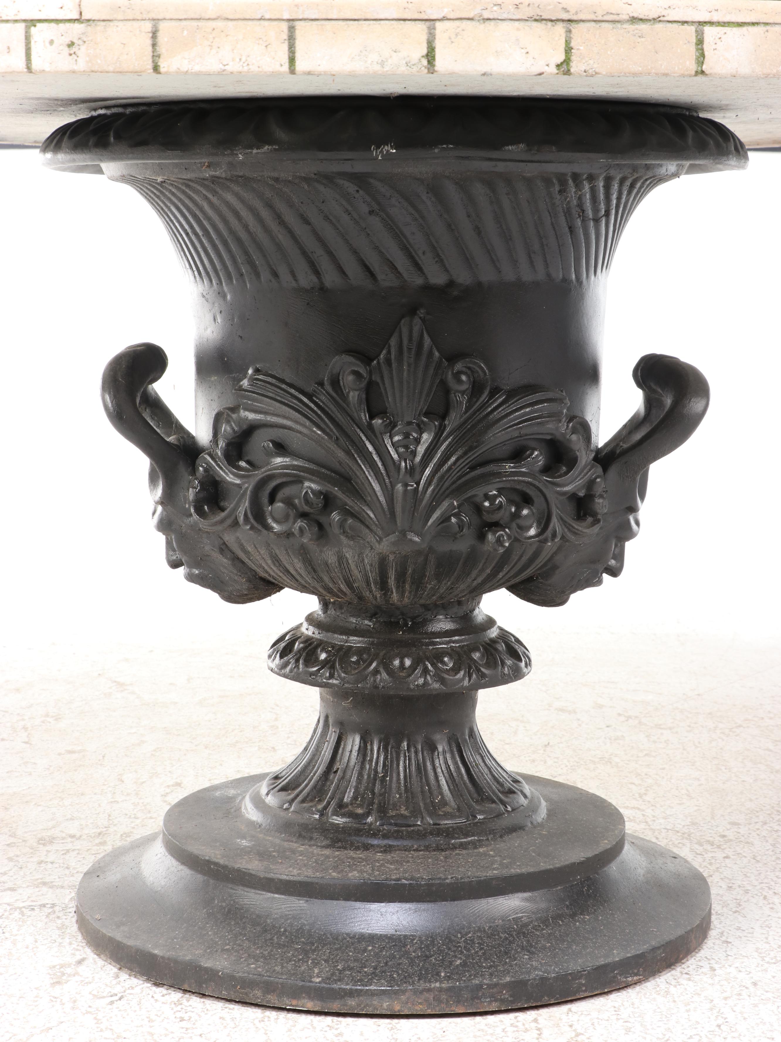 Neoclassical Style Cast Metal Urn Base Table with Mosaic Stone Top