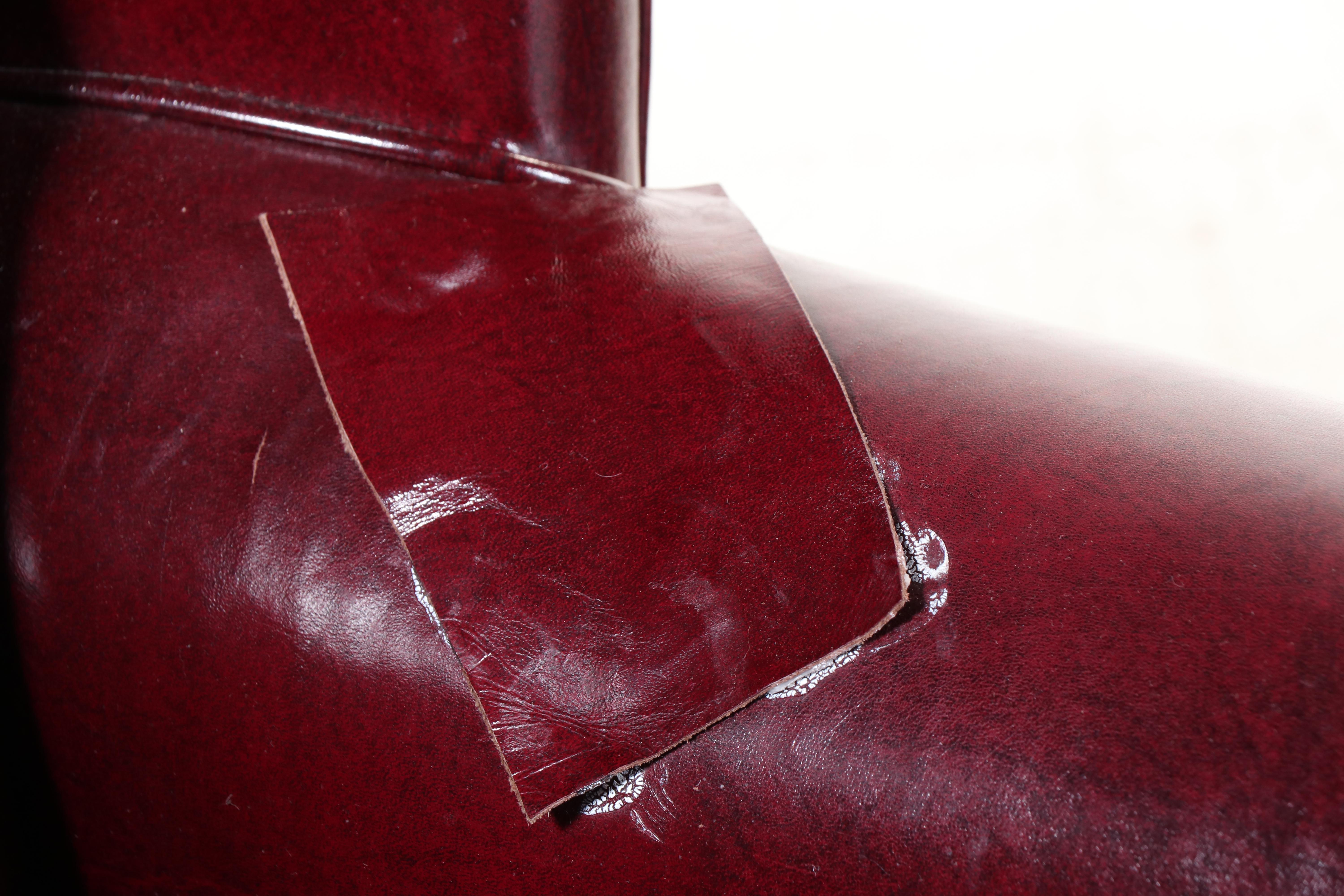 Two Hancock & Moore Chippendale Style Mahogany and Burgundy Leather Wing Chairs