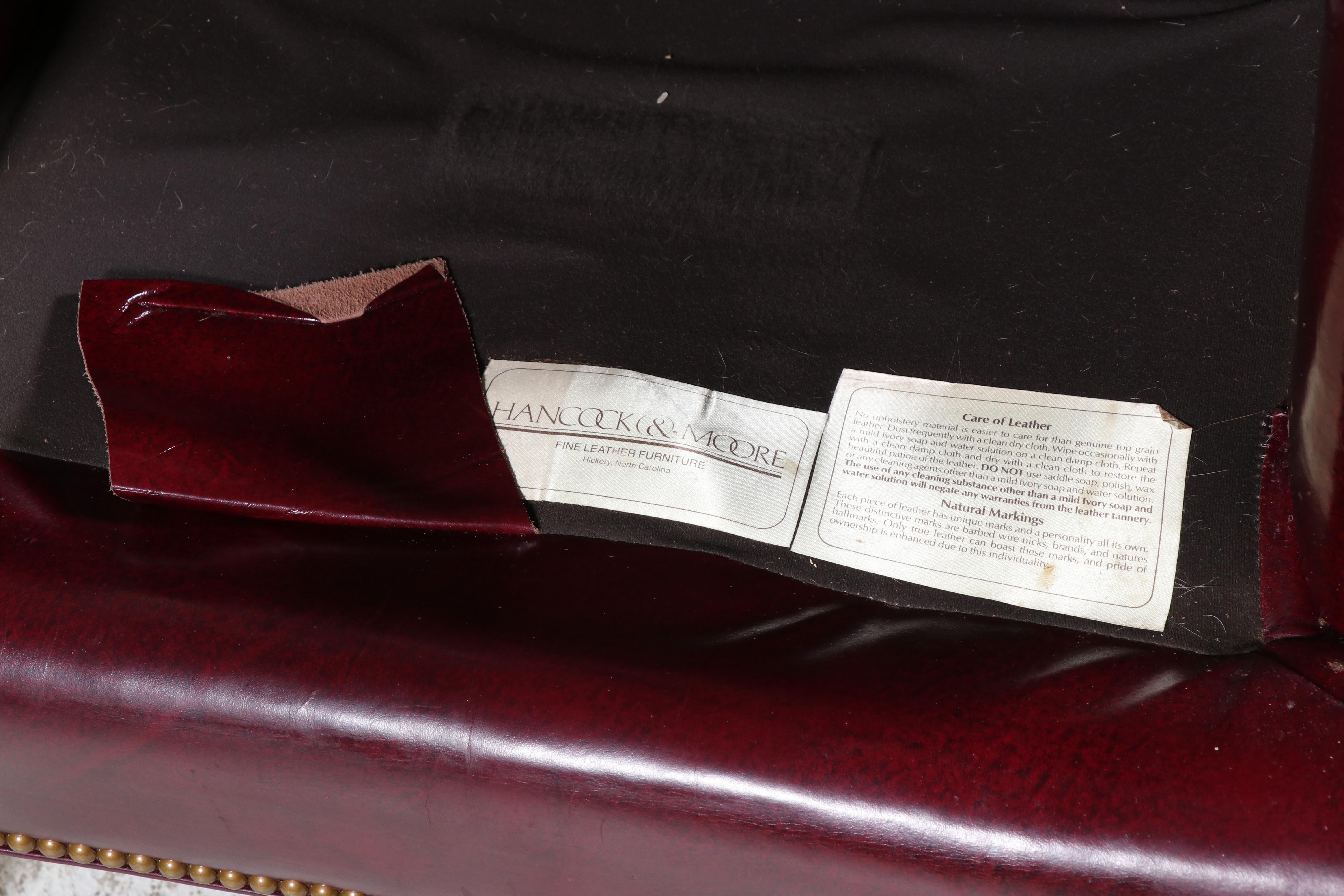 Two Hancock & Moore Chippendale Style Mahogany and Burgundy Leather Wing Chairs