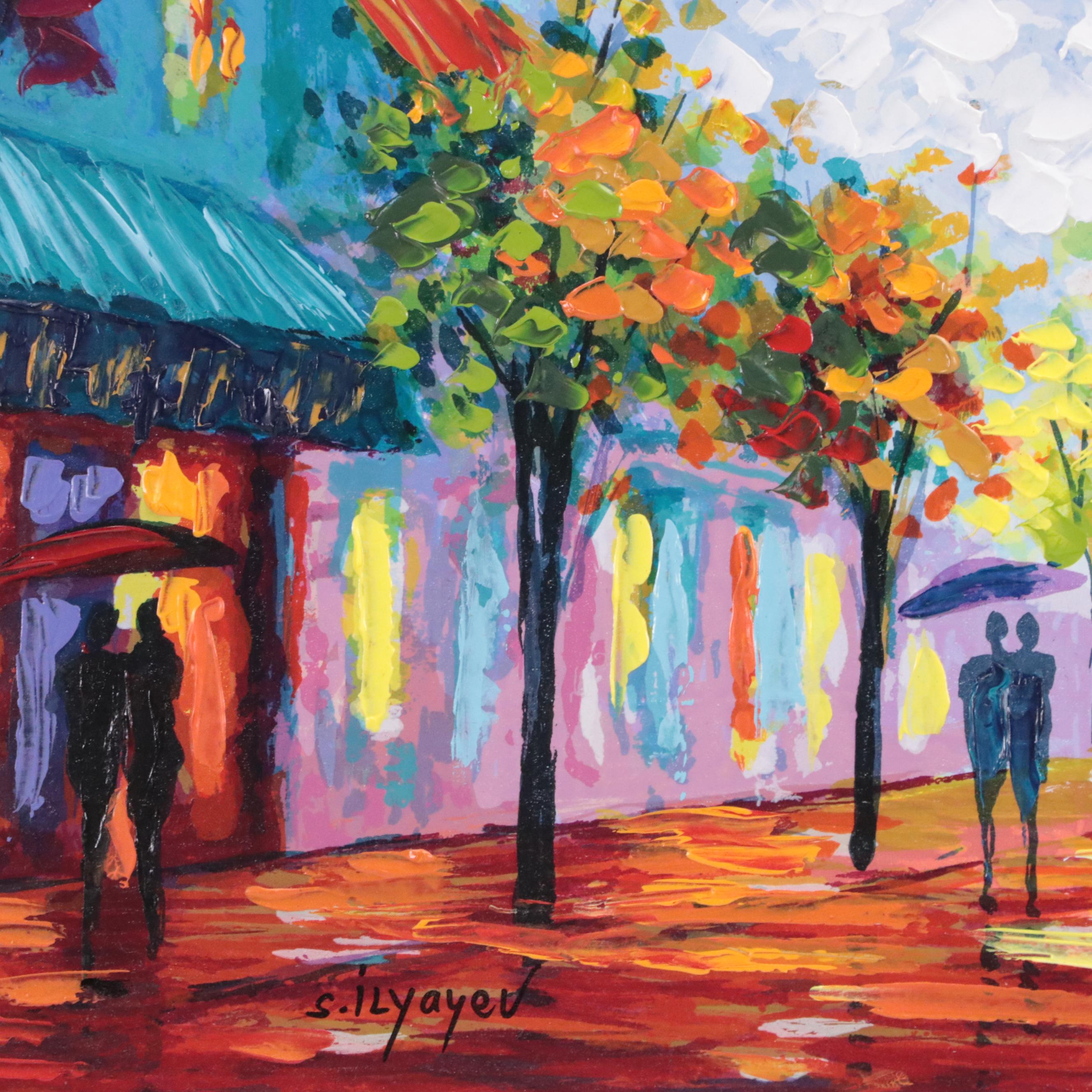 Slava Ilyayev Embellished Serigraph "Caught in the Rain"