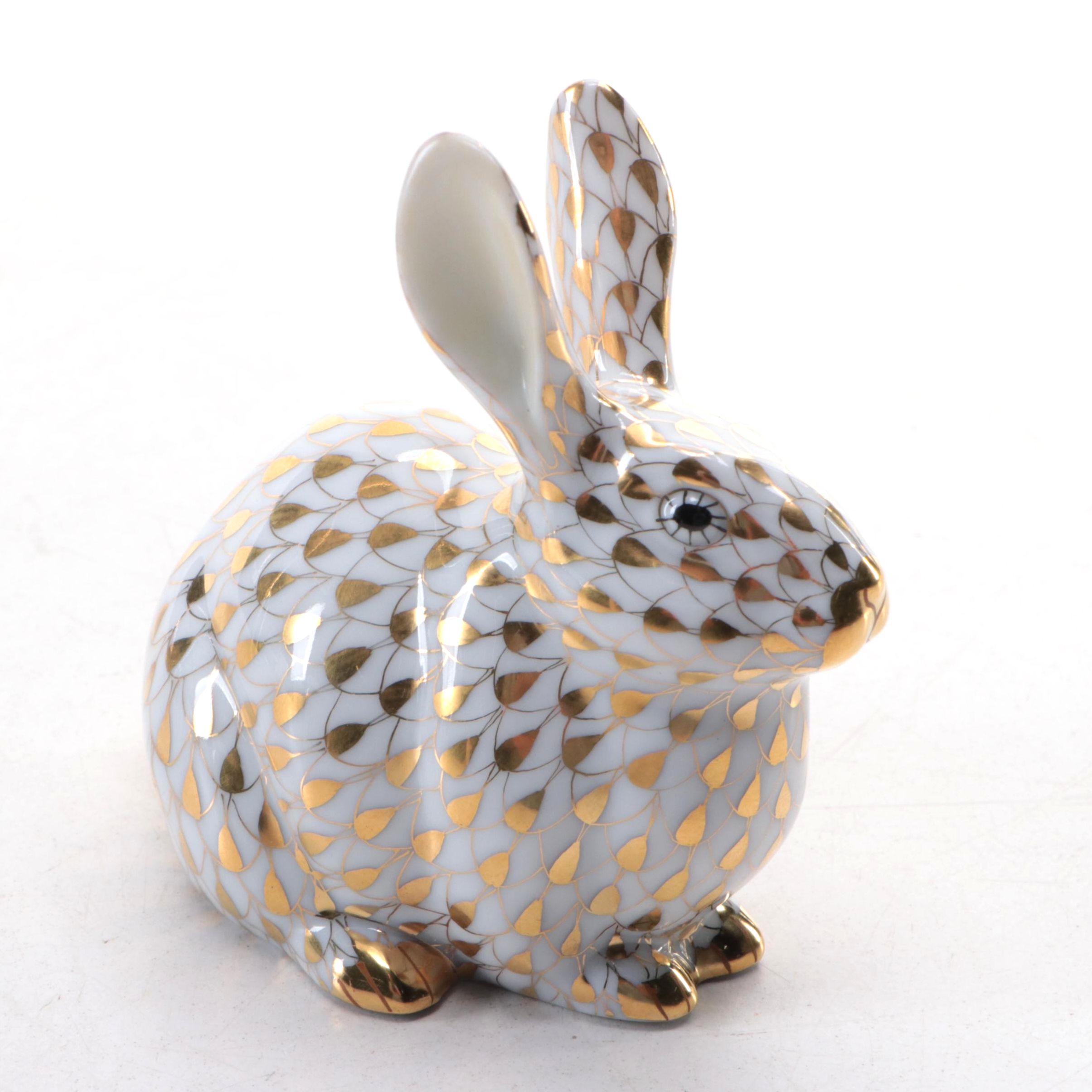 Herend Guild Gold Fishnet "Chubby Bunny" Porcelain Figurine, 2006