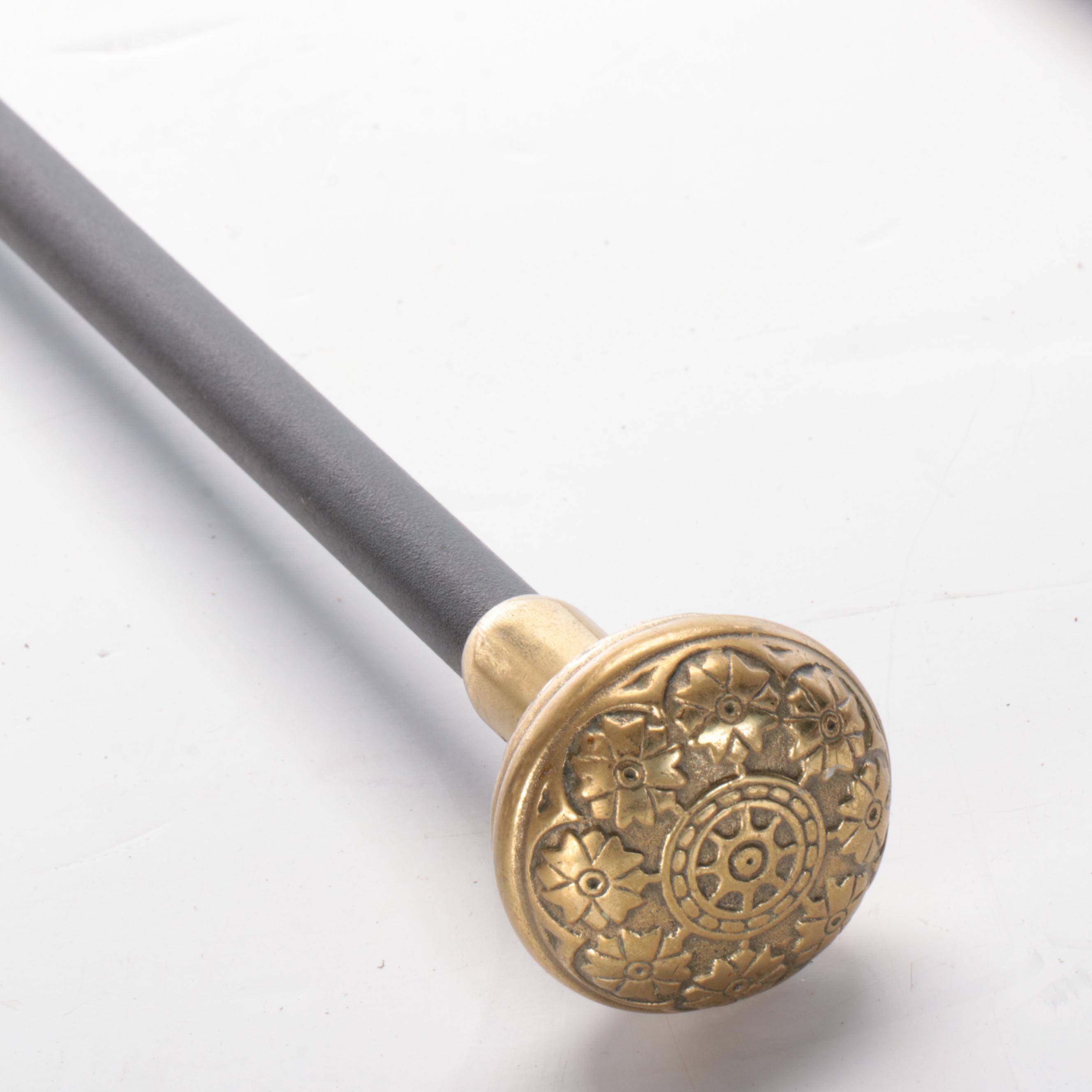 Bridges Cast Brass and Wood Walking Cane with Other Canes