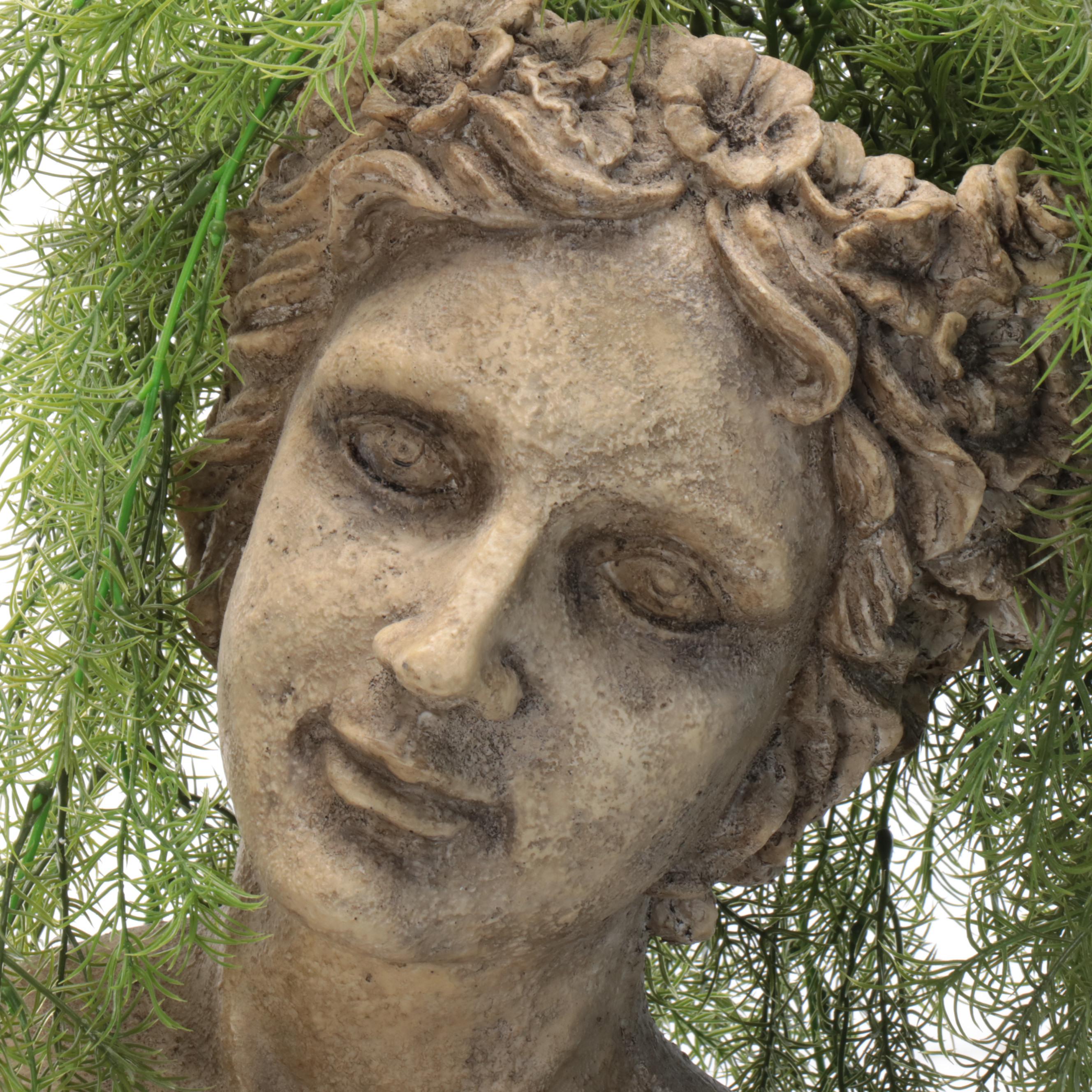 Resin Bust Planter with Artificial Plant and Metal Plant Stand