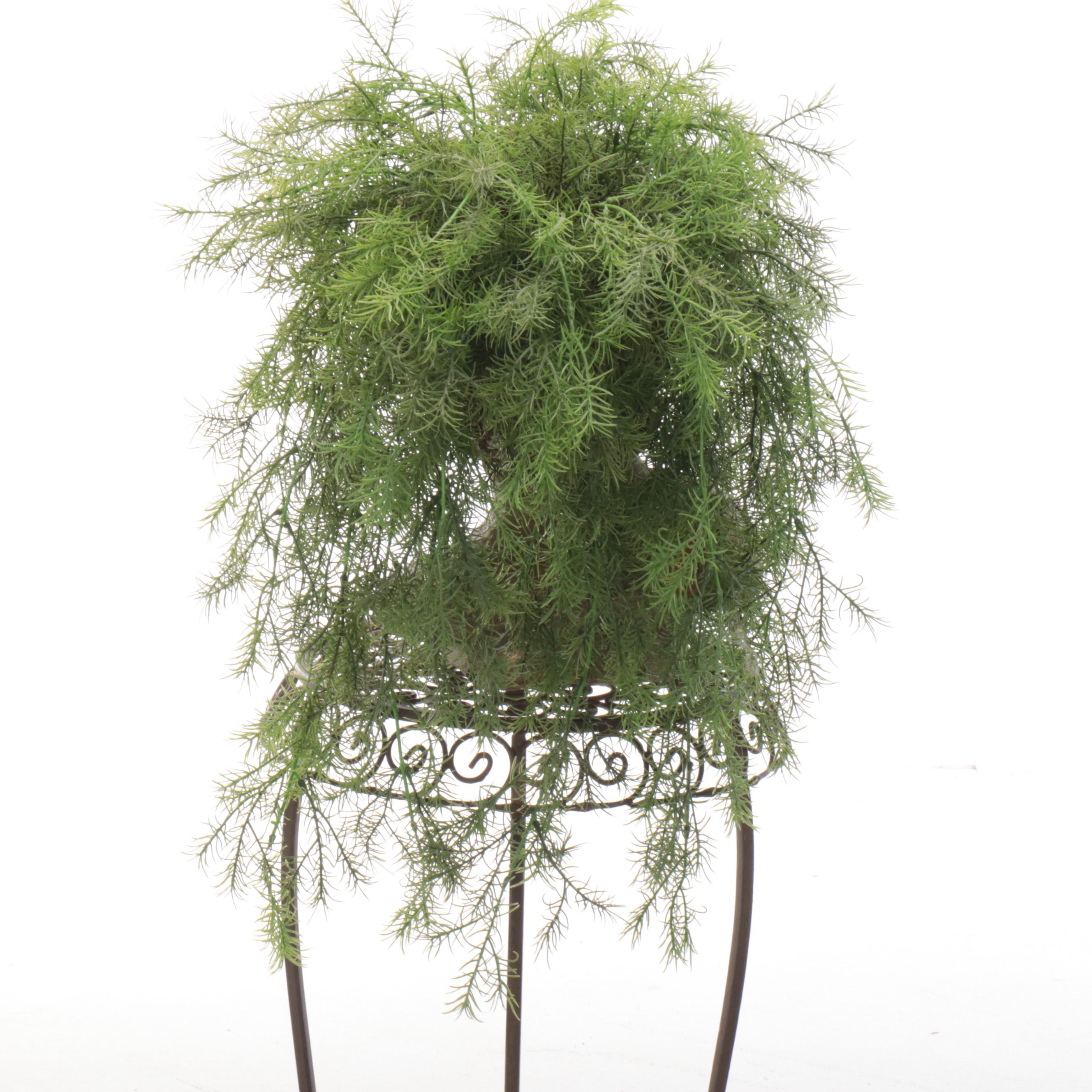 Resin Bust Planter with Artificial Plant and Metal Plant Stand