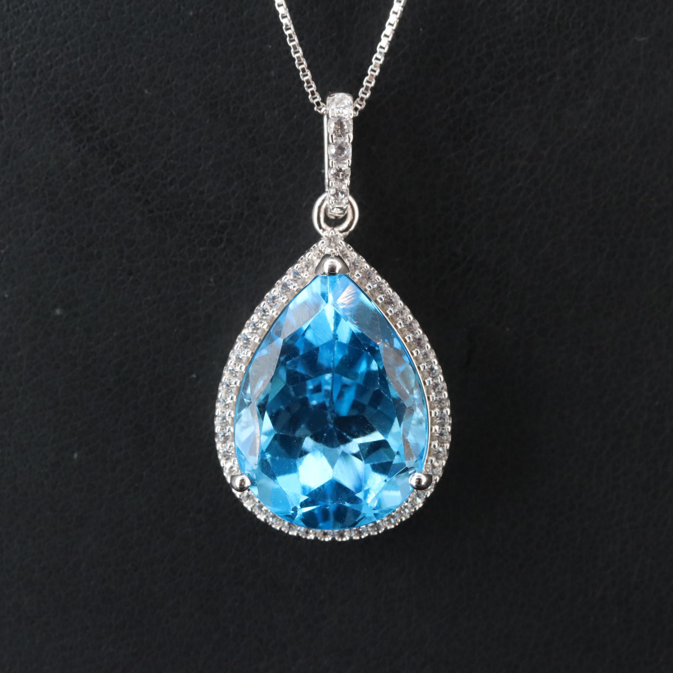 Sterling Swiss Blue Topaz and White Topaz Pendant Necklace