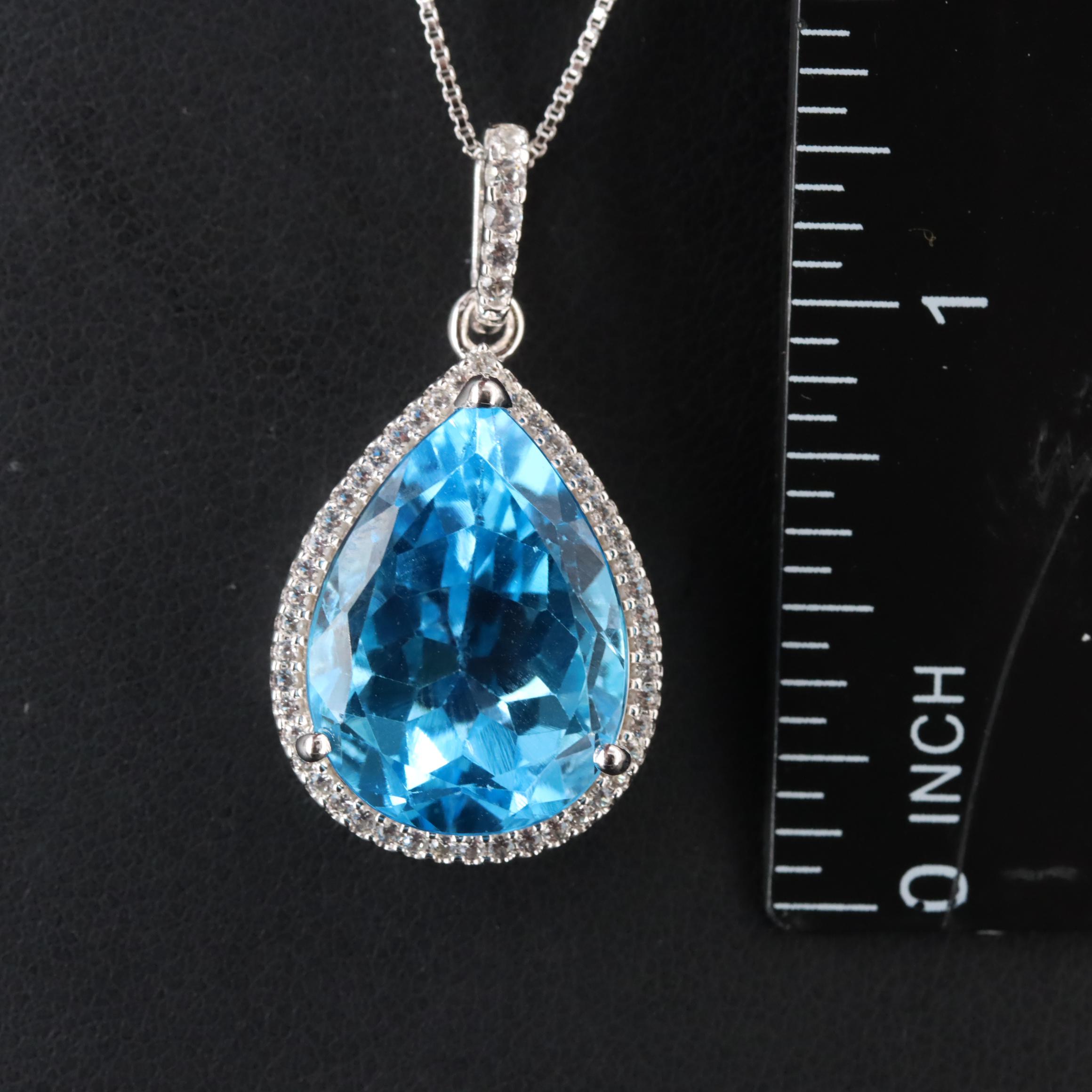 Sterling Swiss Blue Topaz and White Topaz Pendant Necklace