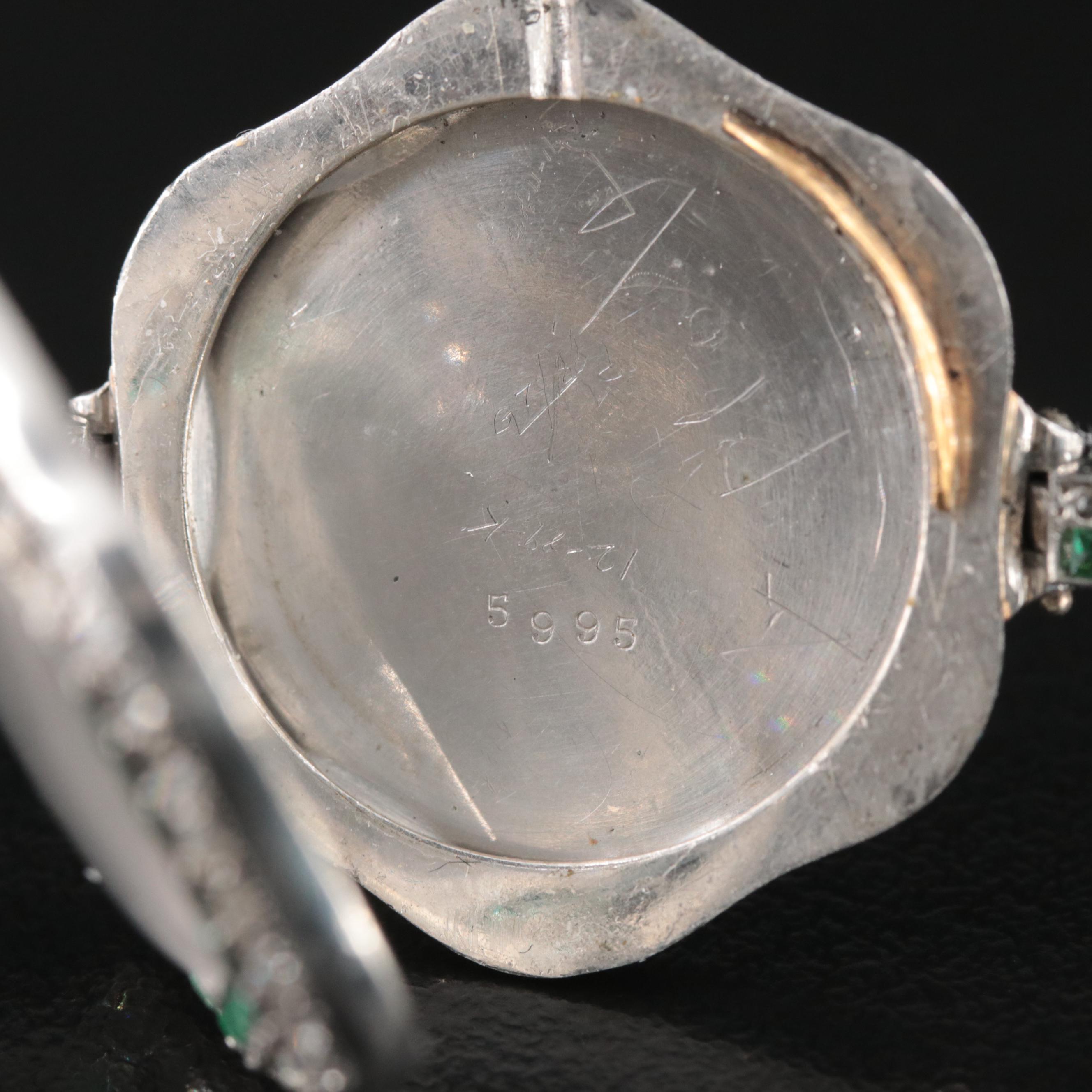 Antique Platinum Emerald and Diamond Watch