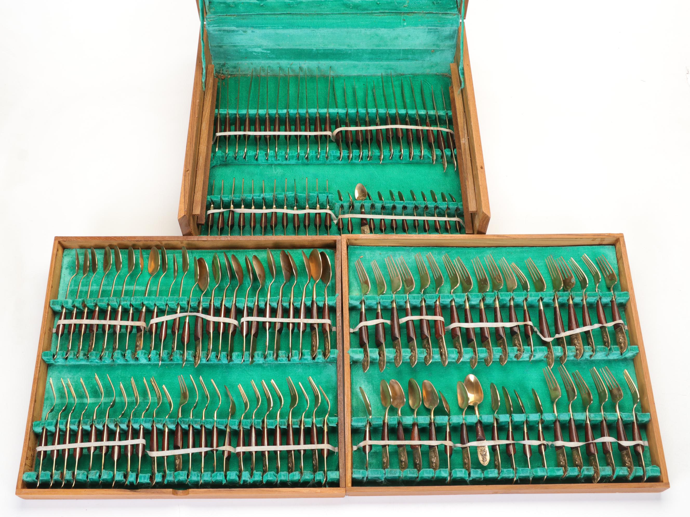 Thai Bronze Flatware Set, Mid to Late 20th Century