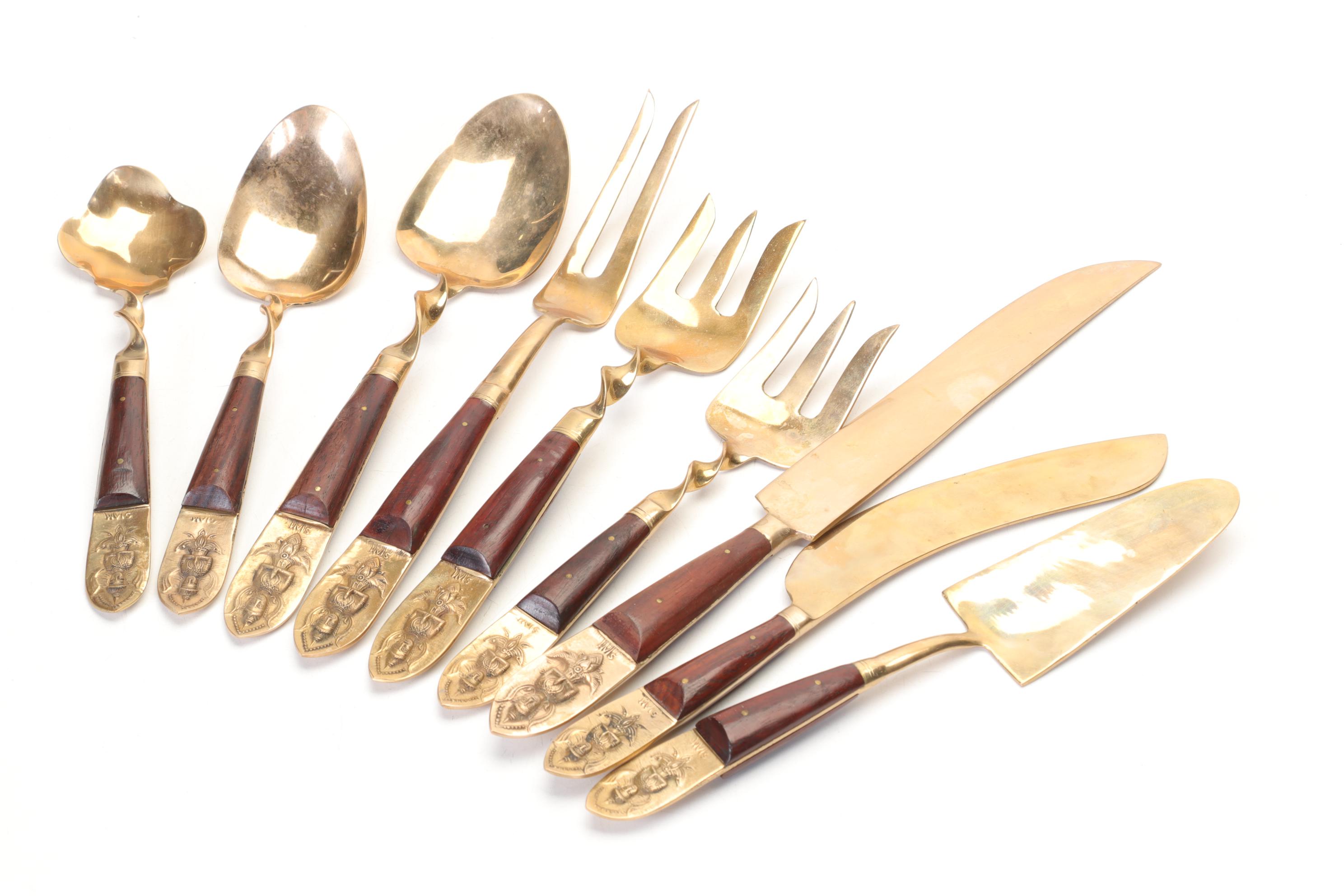 Thai Bronze Flatware Set, Mid to Late 20th Century