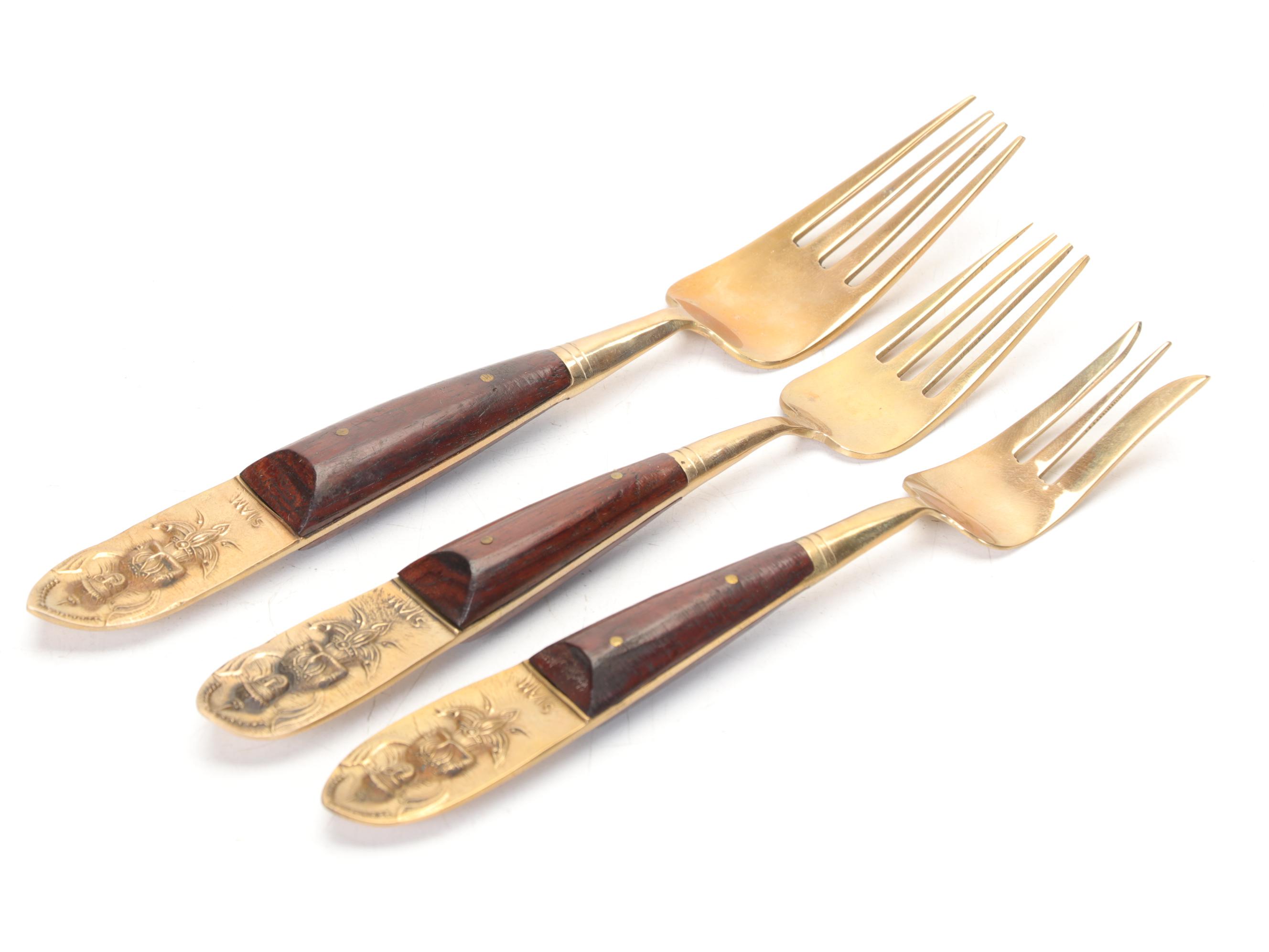 Thai Bronze Flatware Set, Mid to Late 20th Century