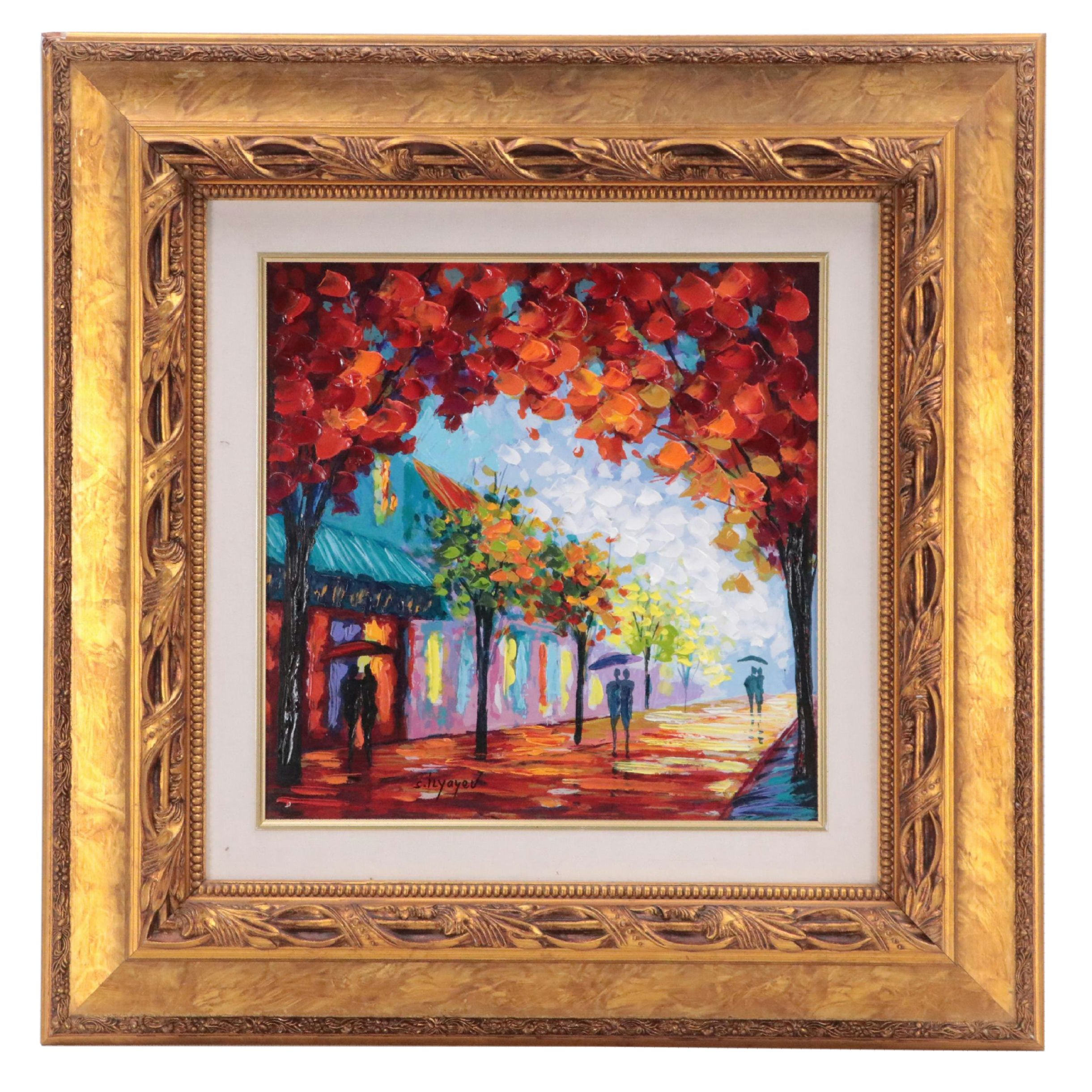 Slava Ilyayev Embellished Serigraph "Caught in the Rain"