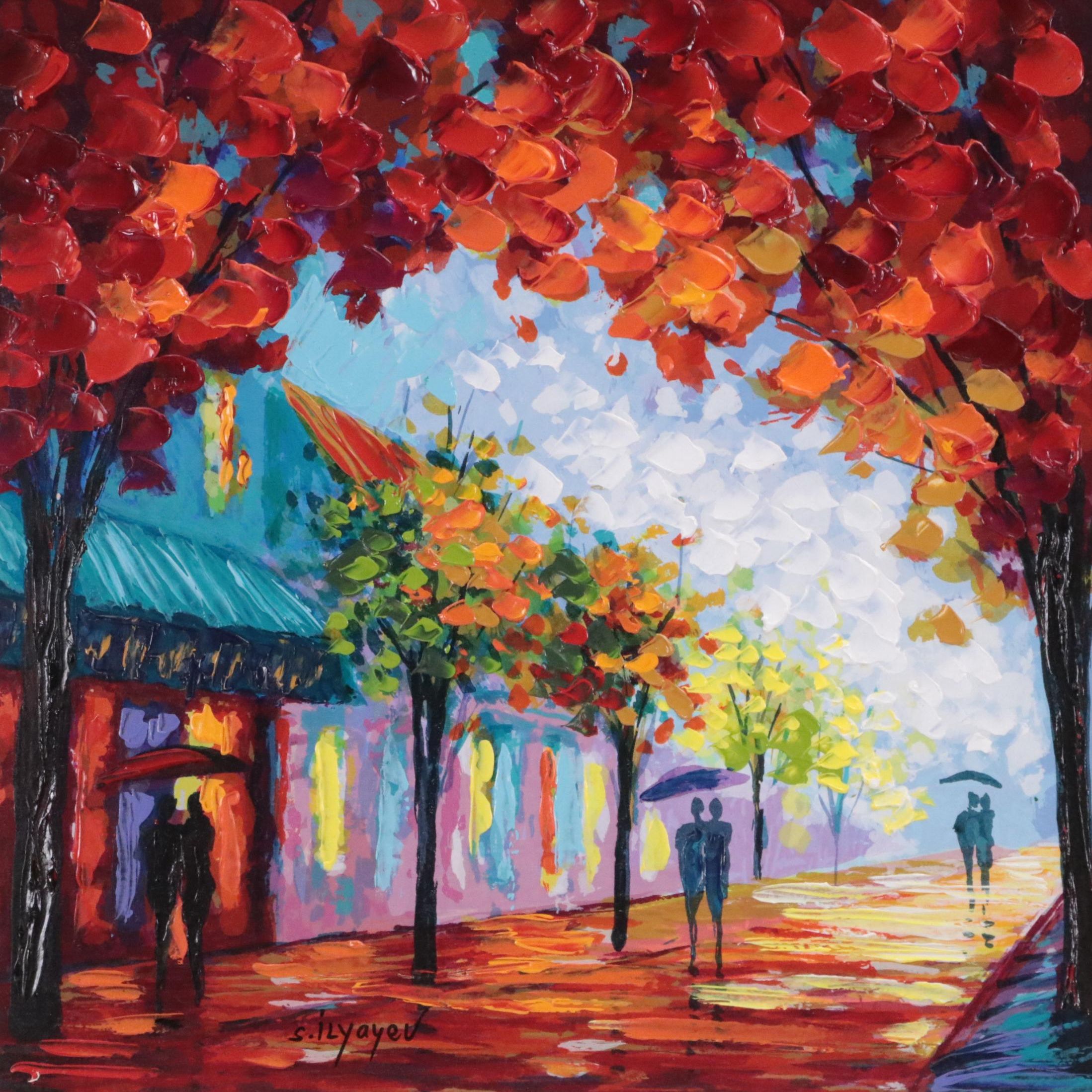 Slava Ilyayev Embellished Serigraph "Caught in the Rain"