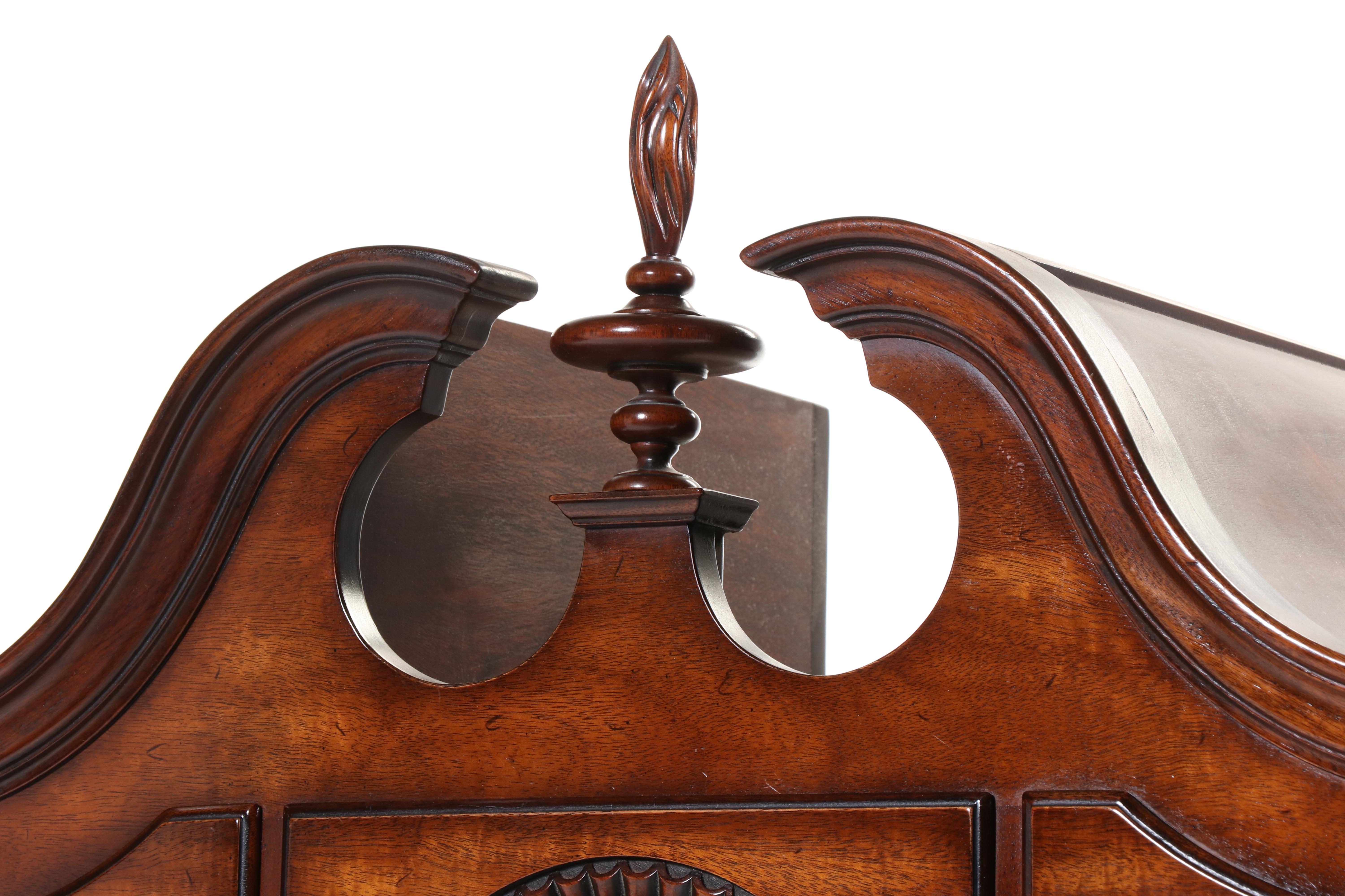 Kindel Queen Anne Style Mahogany Bonnet-Top Highboy, Late 20th Century