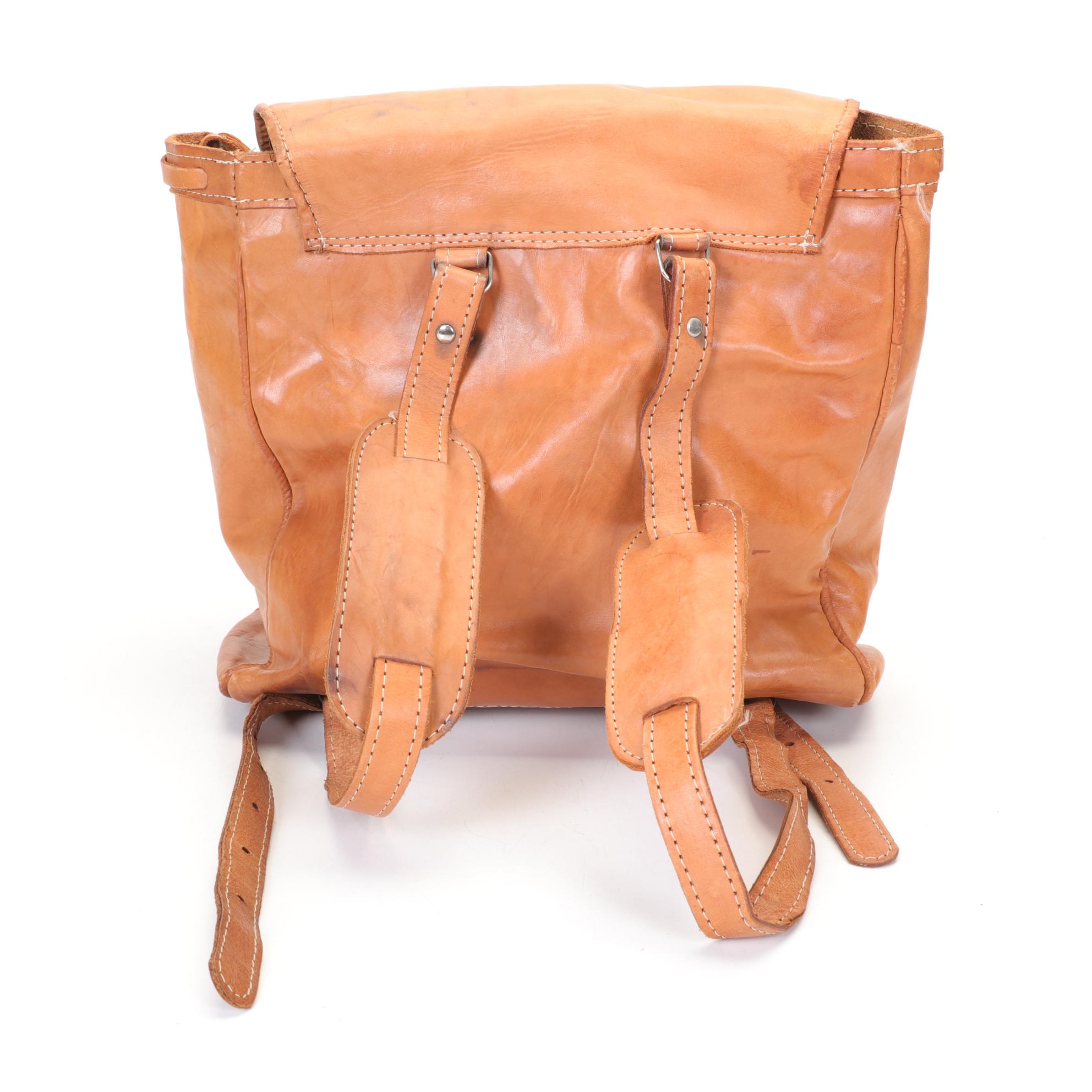 Paraguayan Made Villa Lourdes Leather Backpack, Late 20th Century