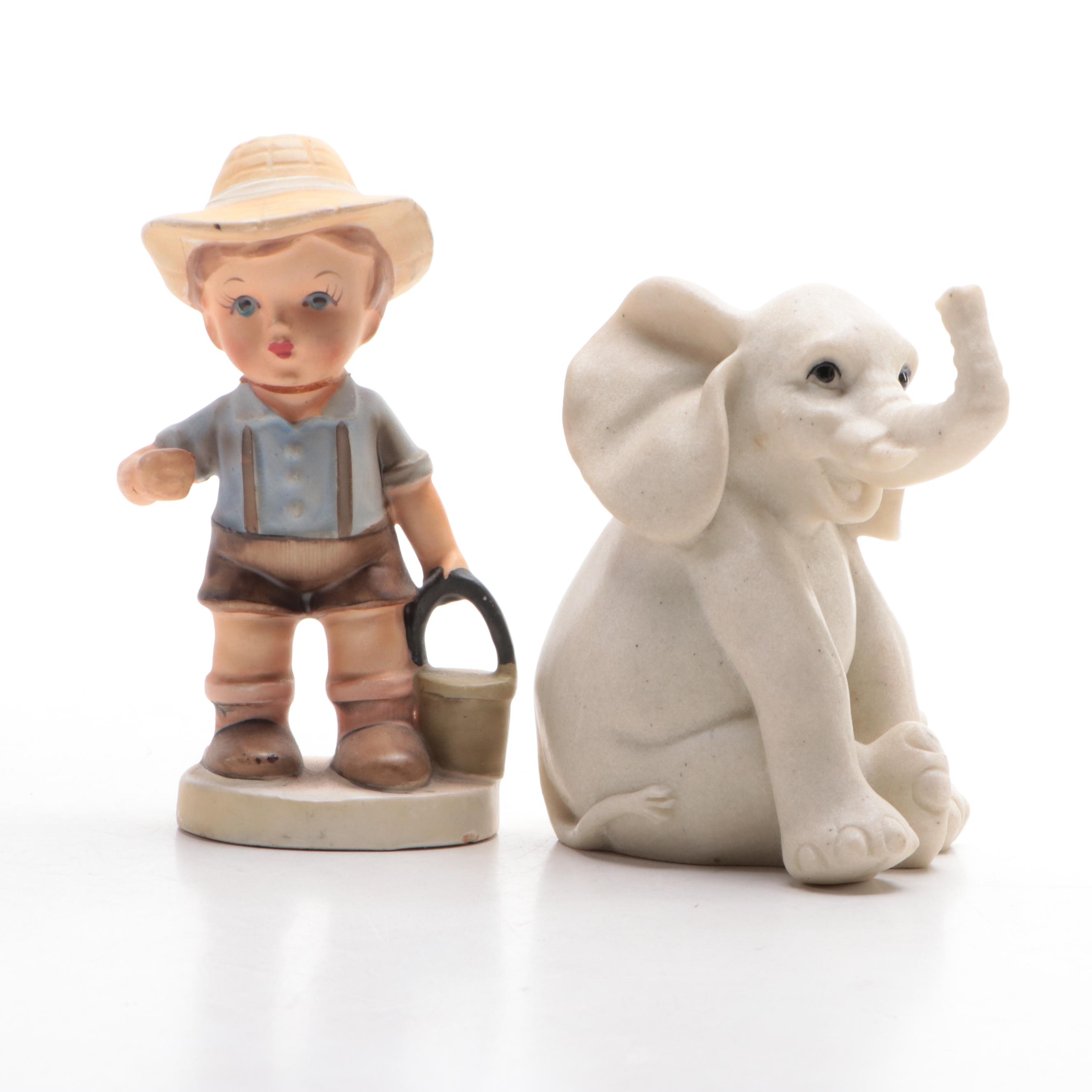 Arnart, Thames Hand-Painted and Other Porcelain Figurines with Resin Elephant