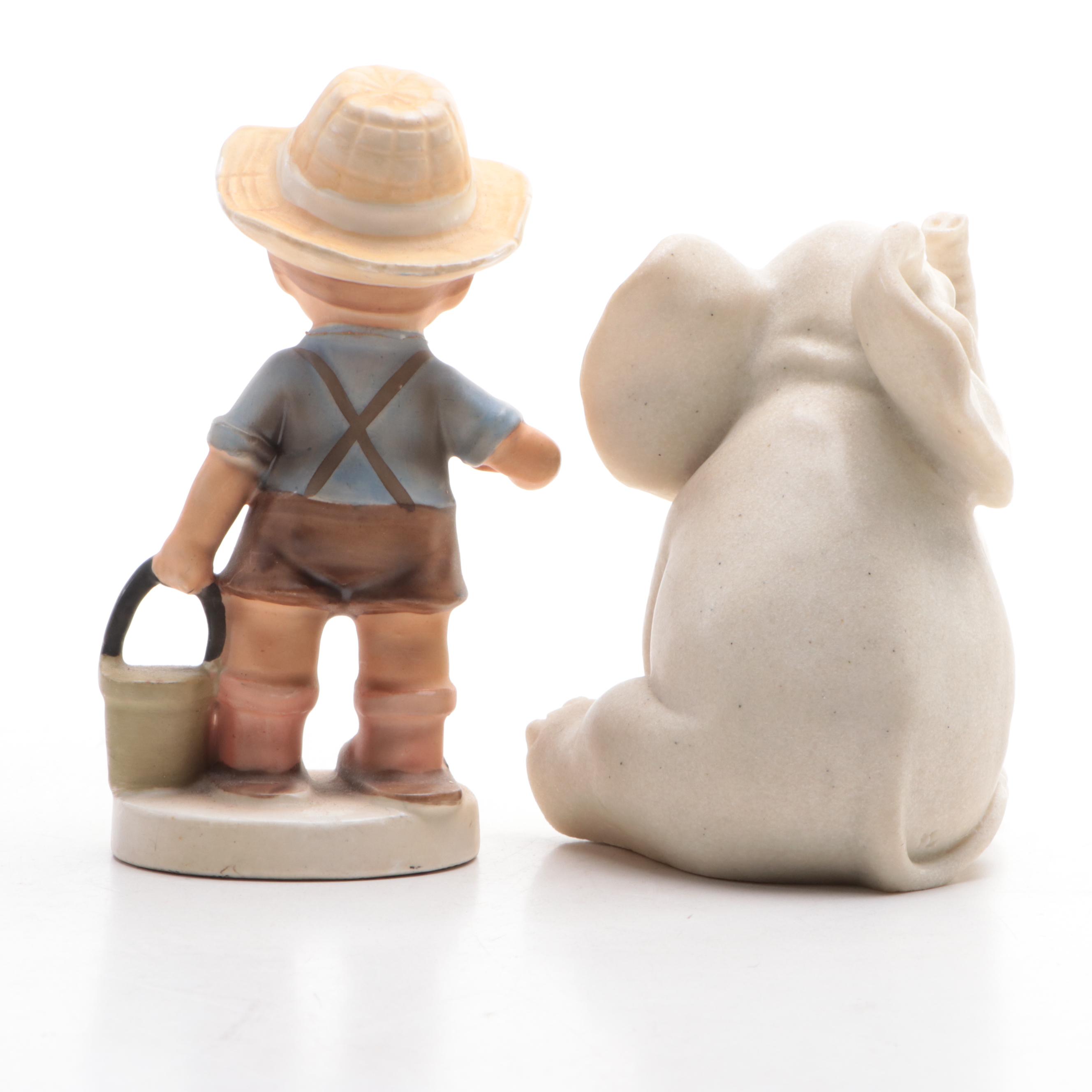 Arnart, Thames Hand-Painted and Other Porcelain Figurines with Resin Elephant