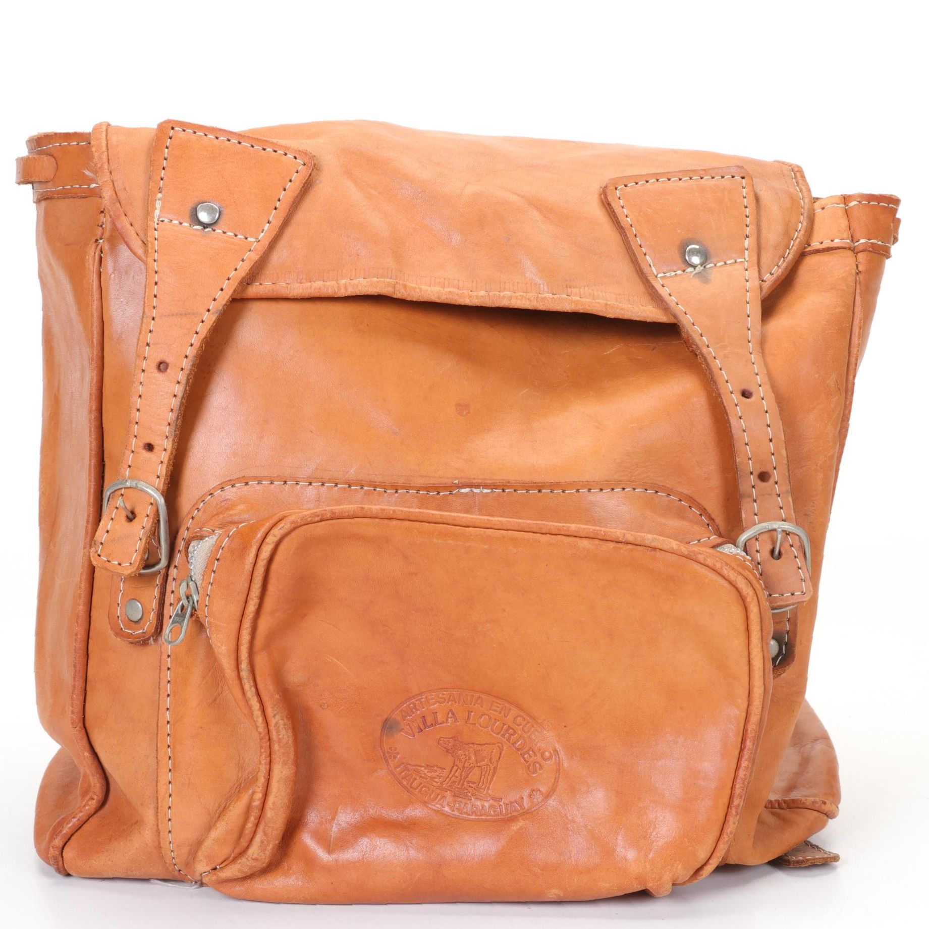 Paraguayan Made Villa Lourdes Leather Backpack, Late 20th Century