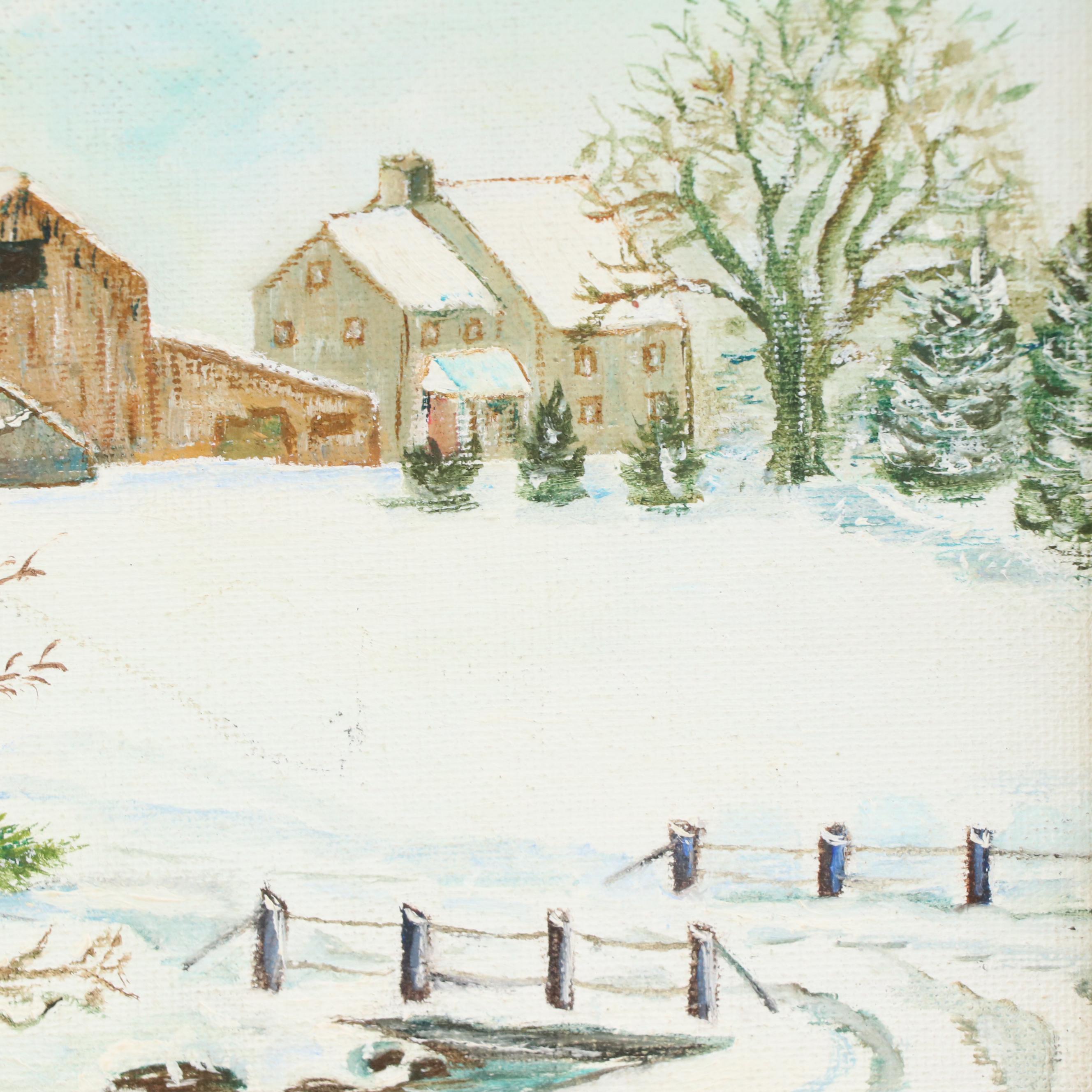 Oil Painting of Winter Farm Landscape