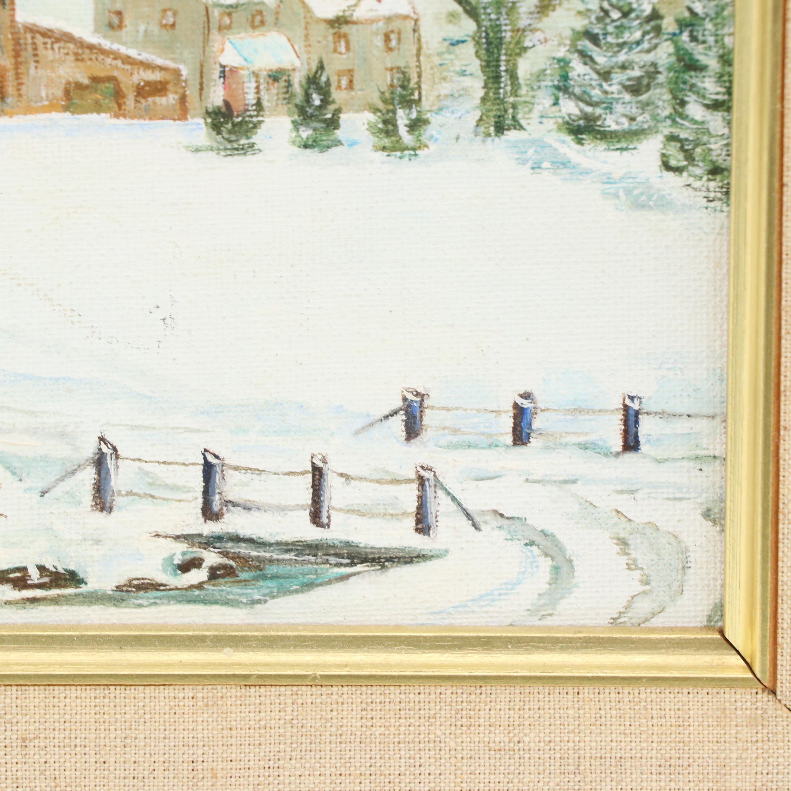 Oil Painting of Winter Farm Landscape