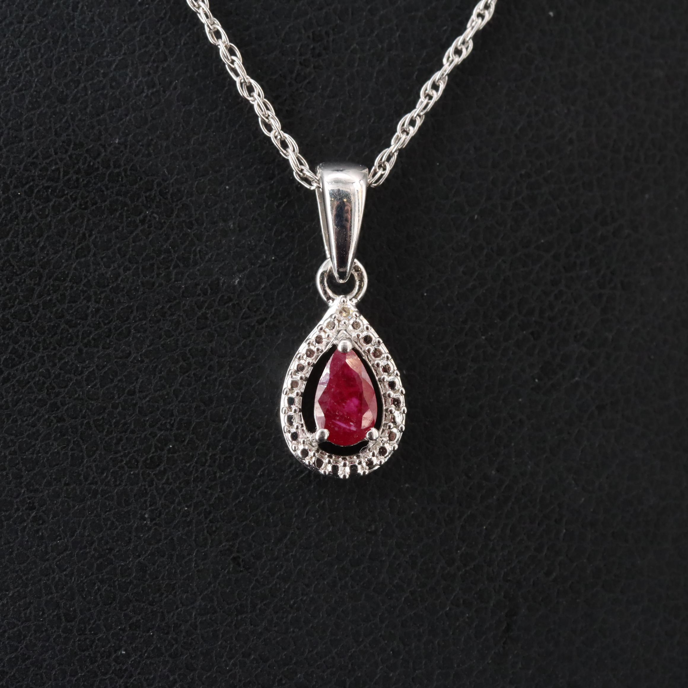 Sterling Ruby and Diamond Pendant Necklace