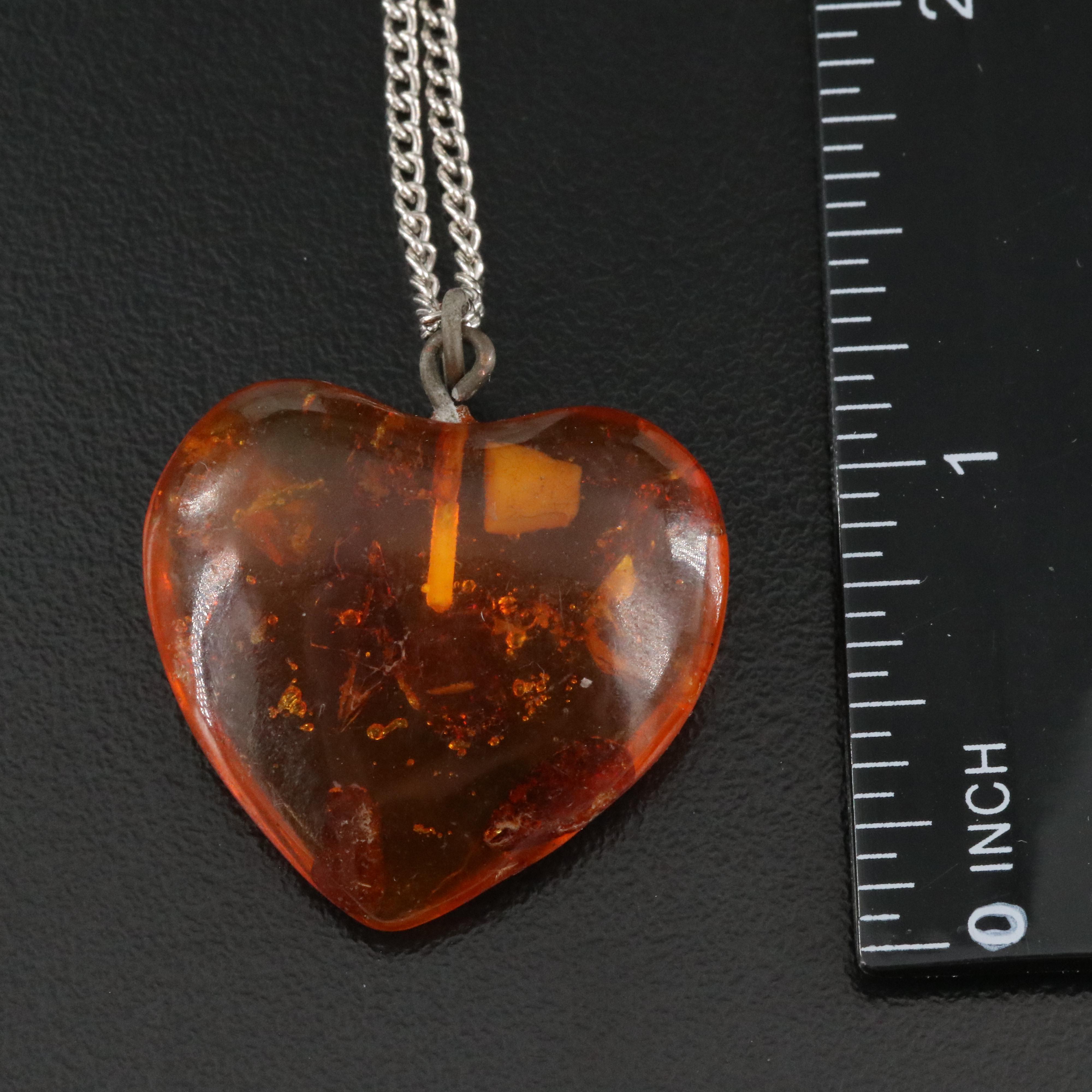 Sterling Ambroid, Black Onyx and Moonstone Pendant with Heart Necklace