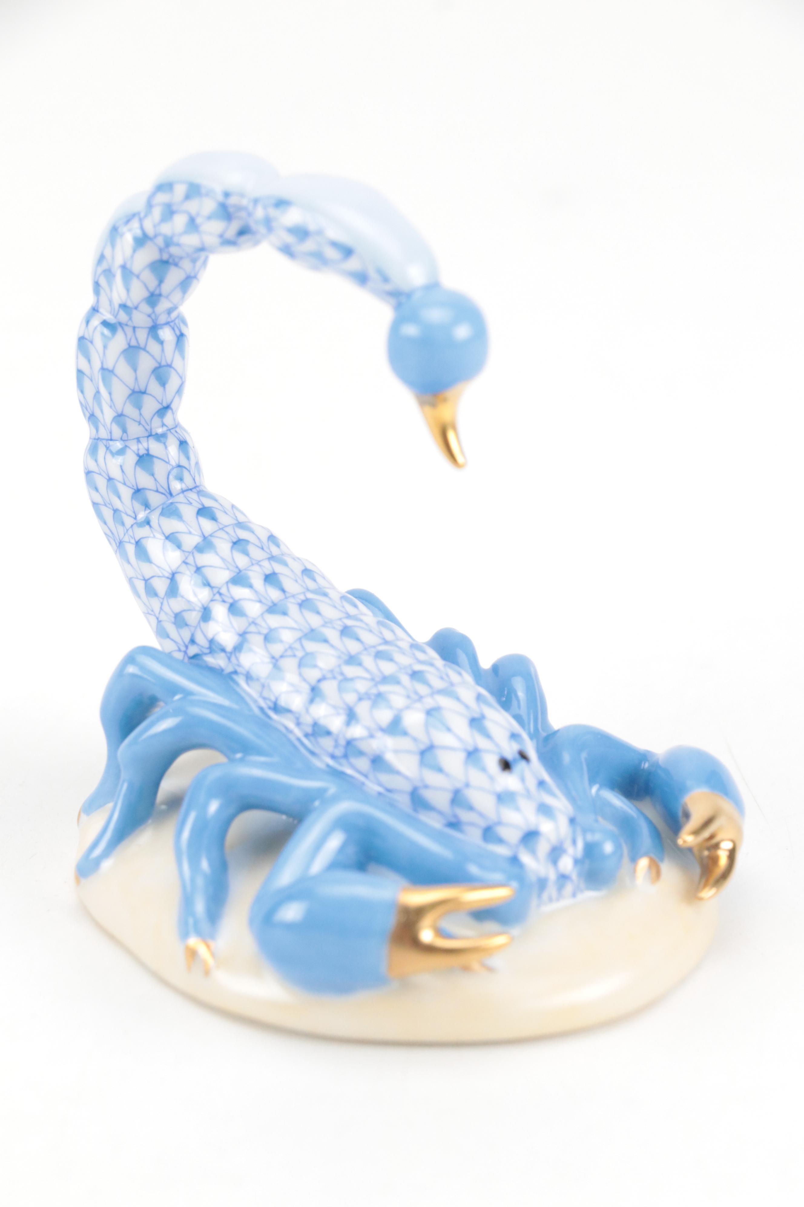Herend Blue Fishnet with Gold "Scorpions" Porcelain Figurine