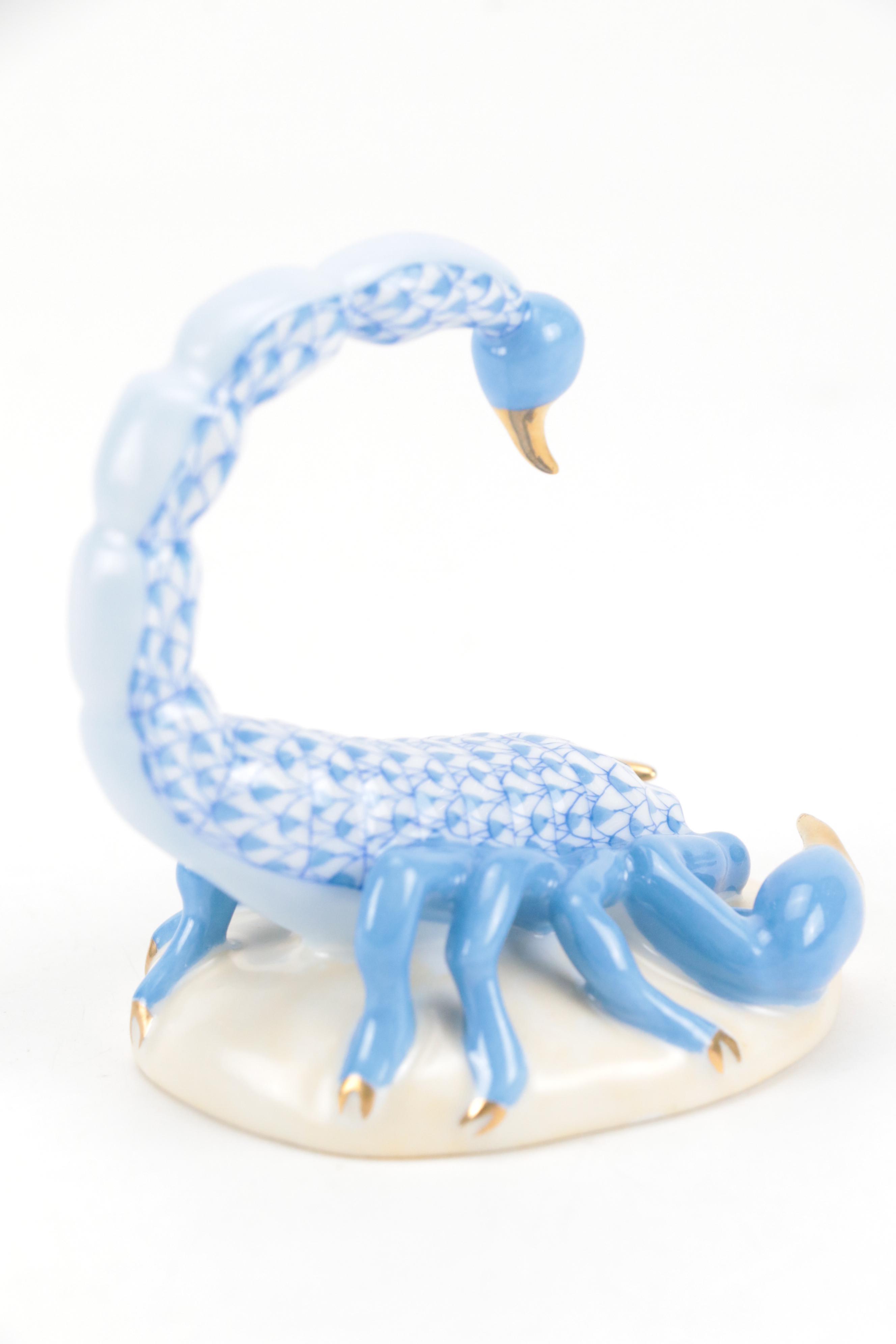 Herend Blue Fishnet with Gold "Scorpions" Porcelain Figurine