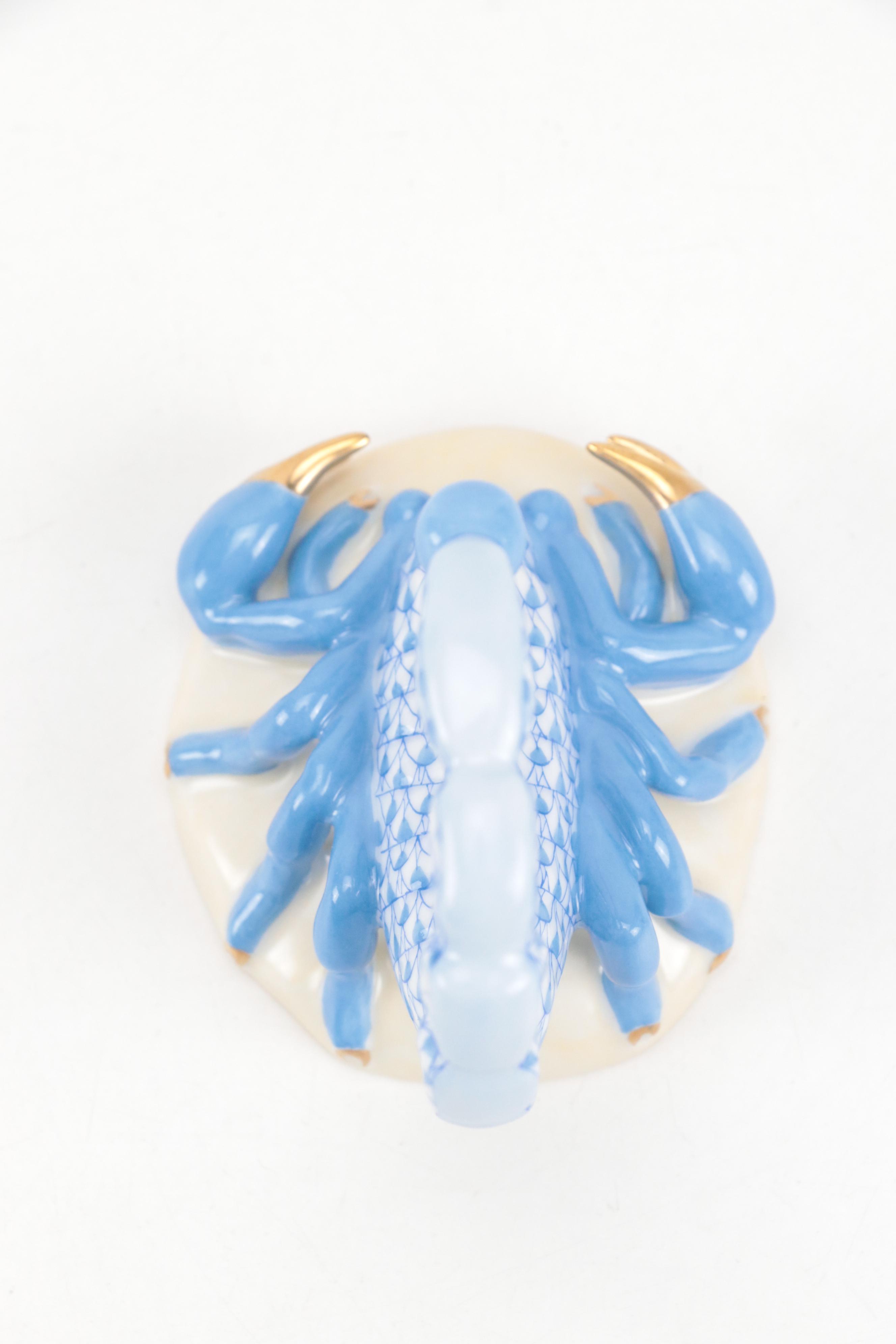 Herend Blue Fishnet with Gold "Scorpions" Porcelain Figurine
