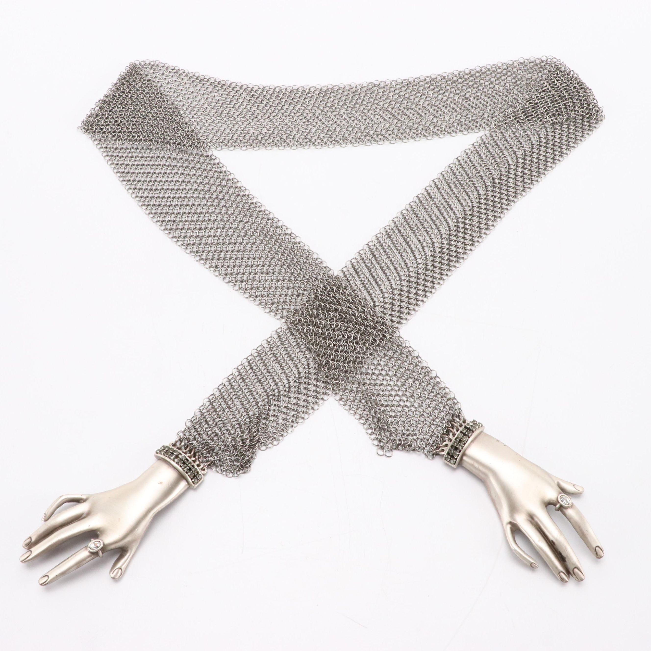 Anthony Ferrara Metal Mesh Wrap Belt with Clasping Hands