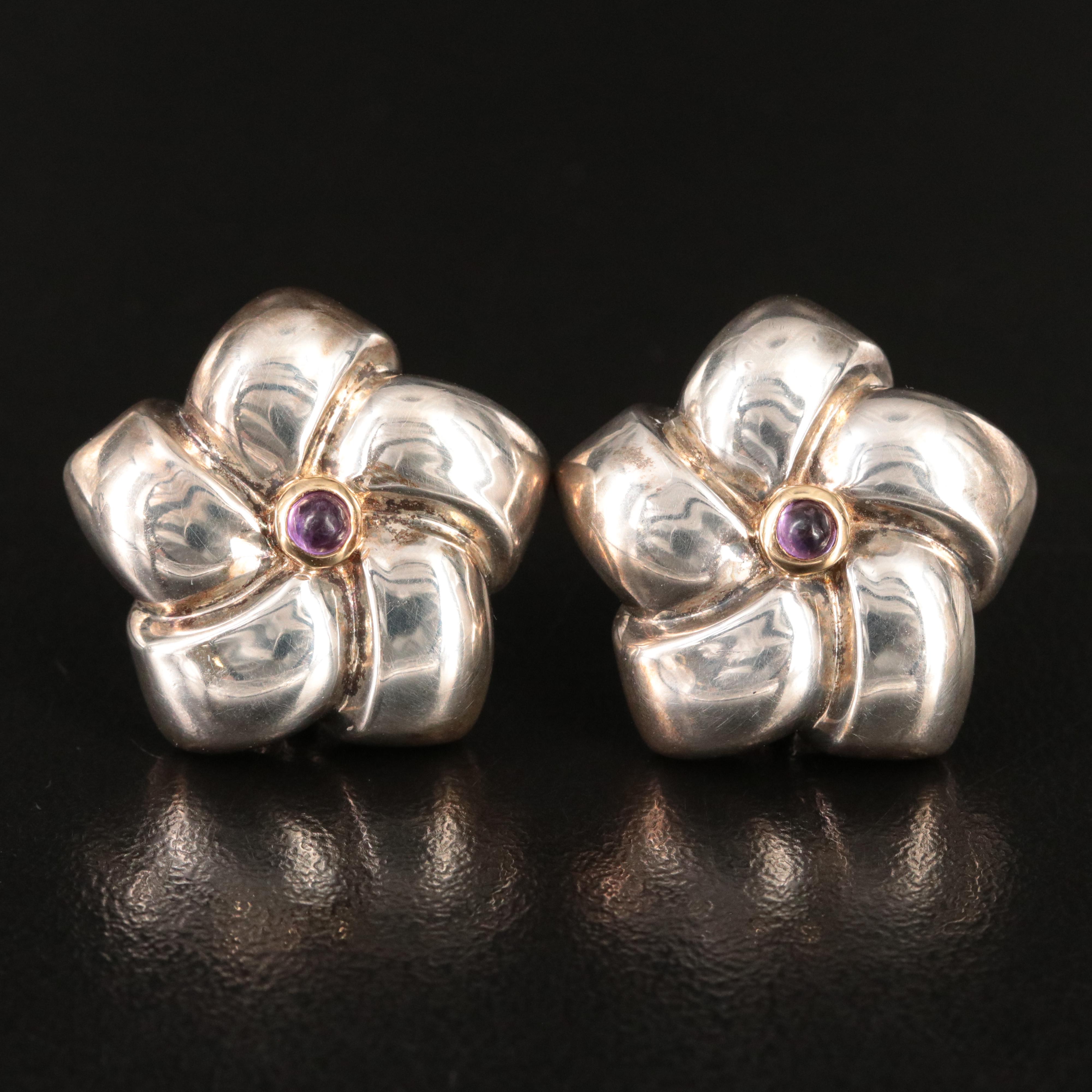 Tiffany & Co. Sterling and 18K Flower Clip Earrings