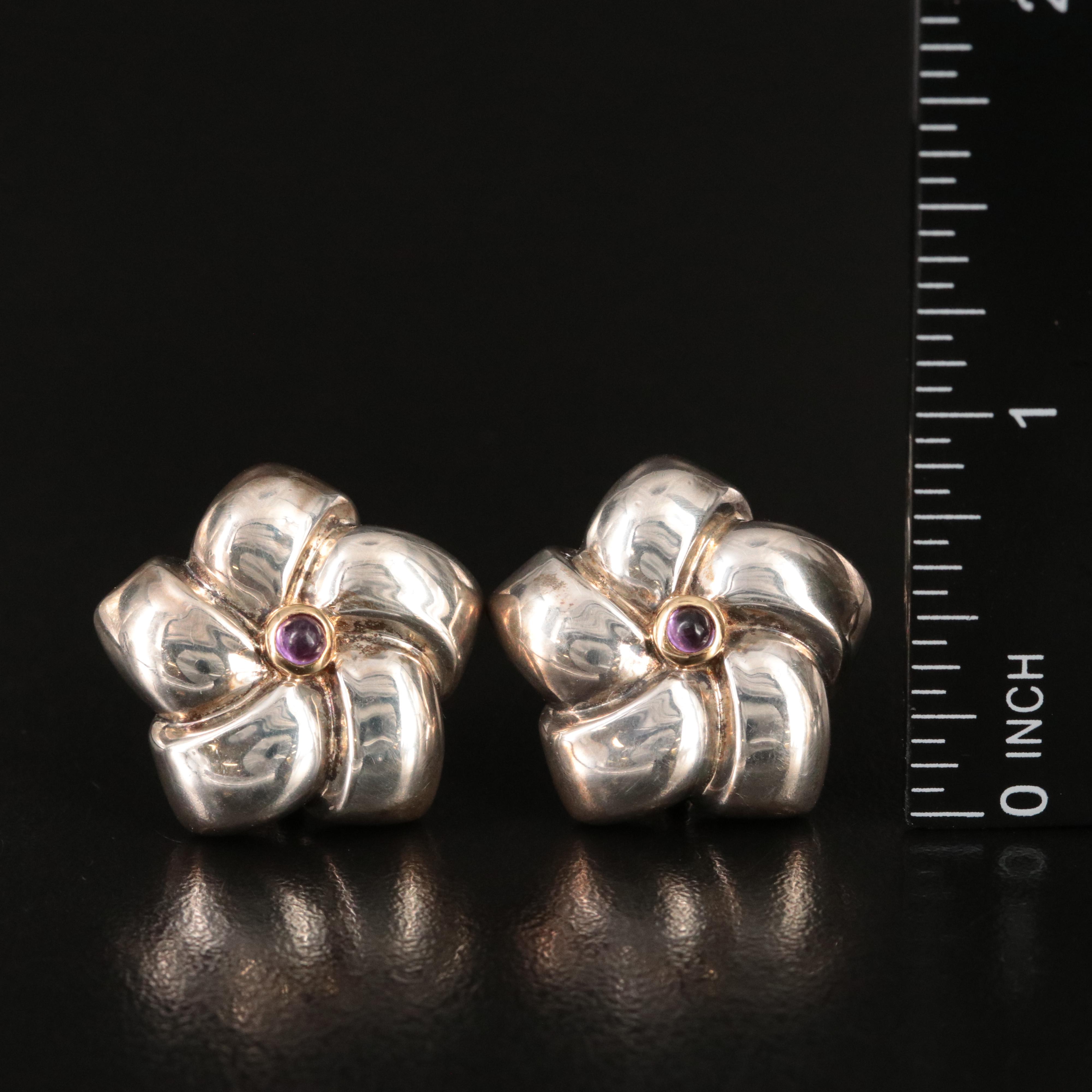 Tiffany & Co. Sterling and 18K Flower Clip Earrings