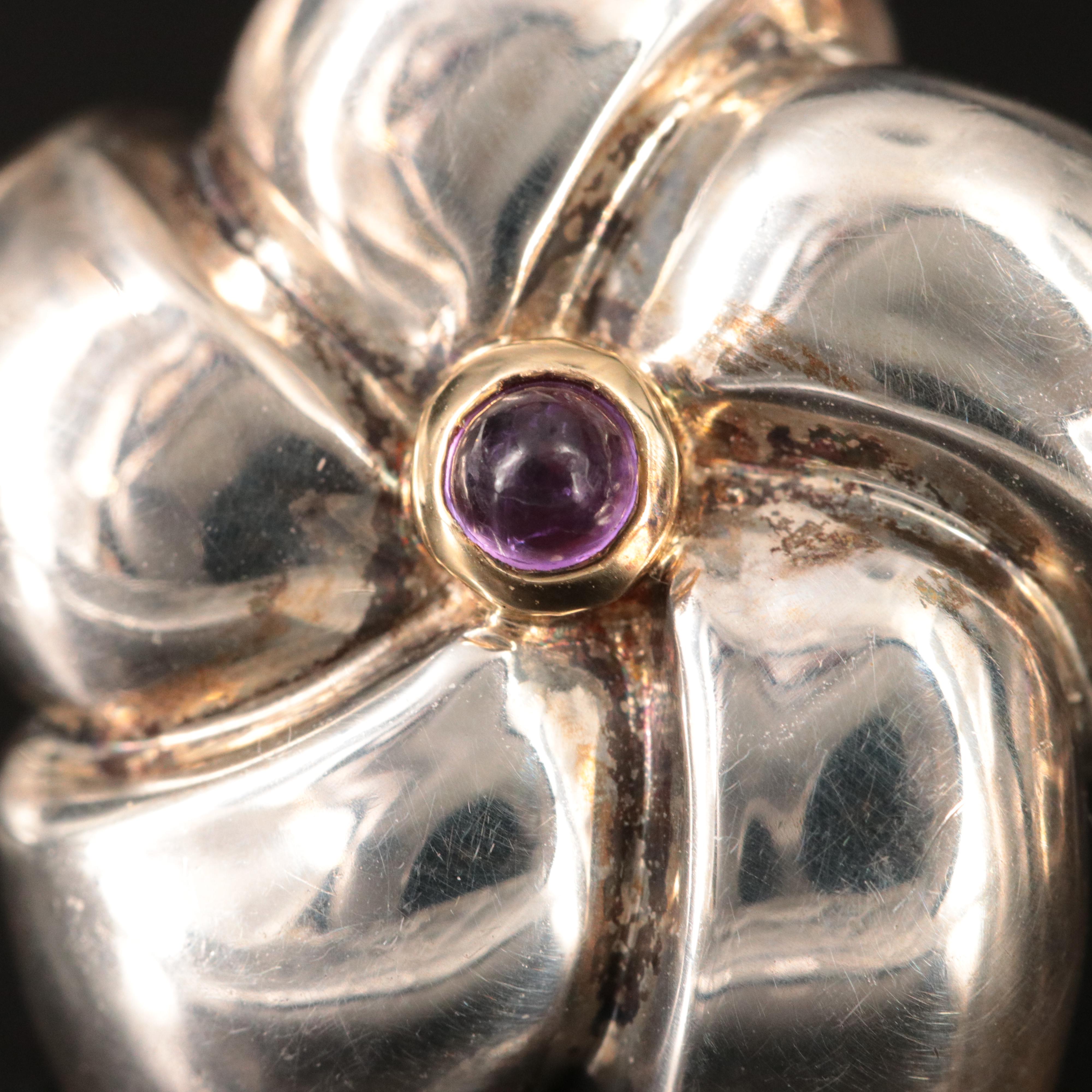 Tiffany & Co. Sterling and 18K Flower Clip Earrings