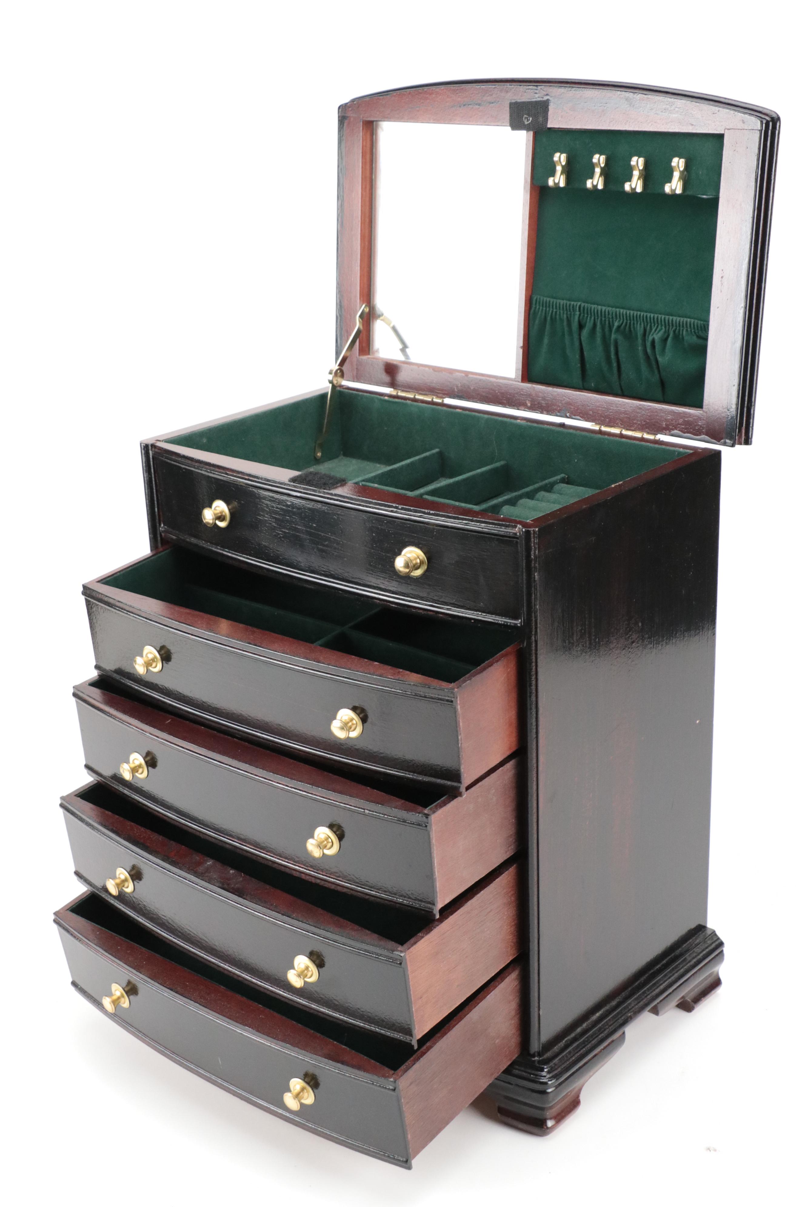 Black Lacquer Wooden Five-Drawer Jewelry Box