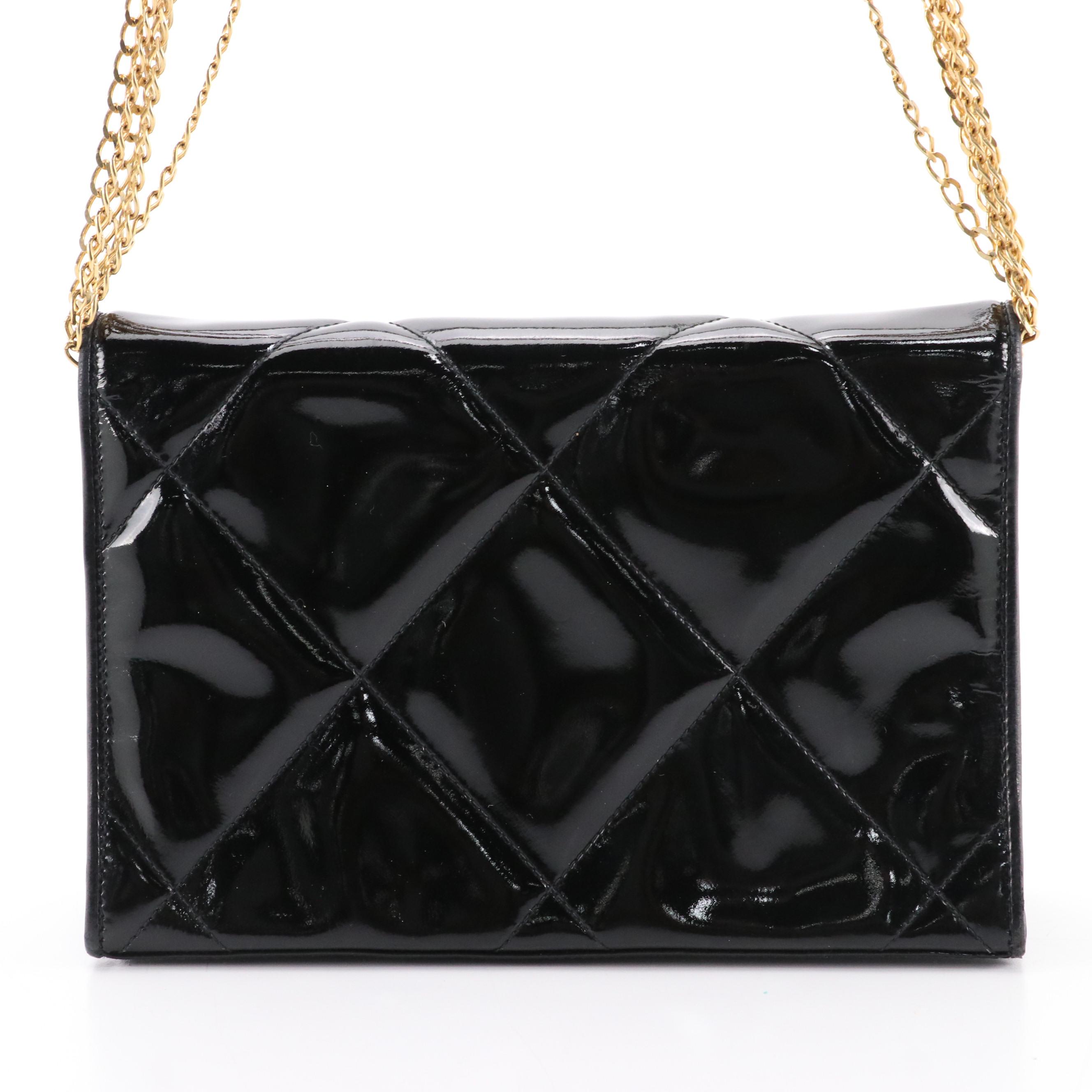 Chanel Vintage Quilted Patent Leather Multi-Chain Strap Flap Bag, With Box