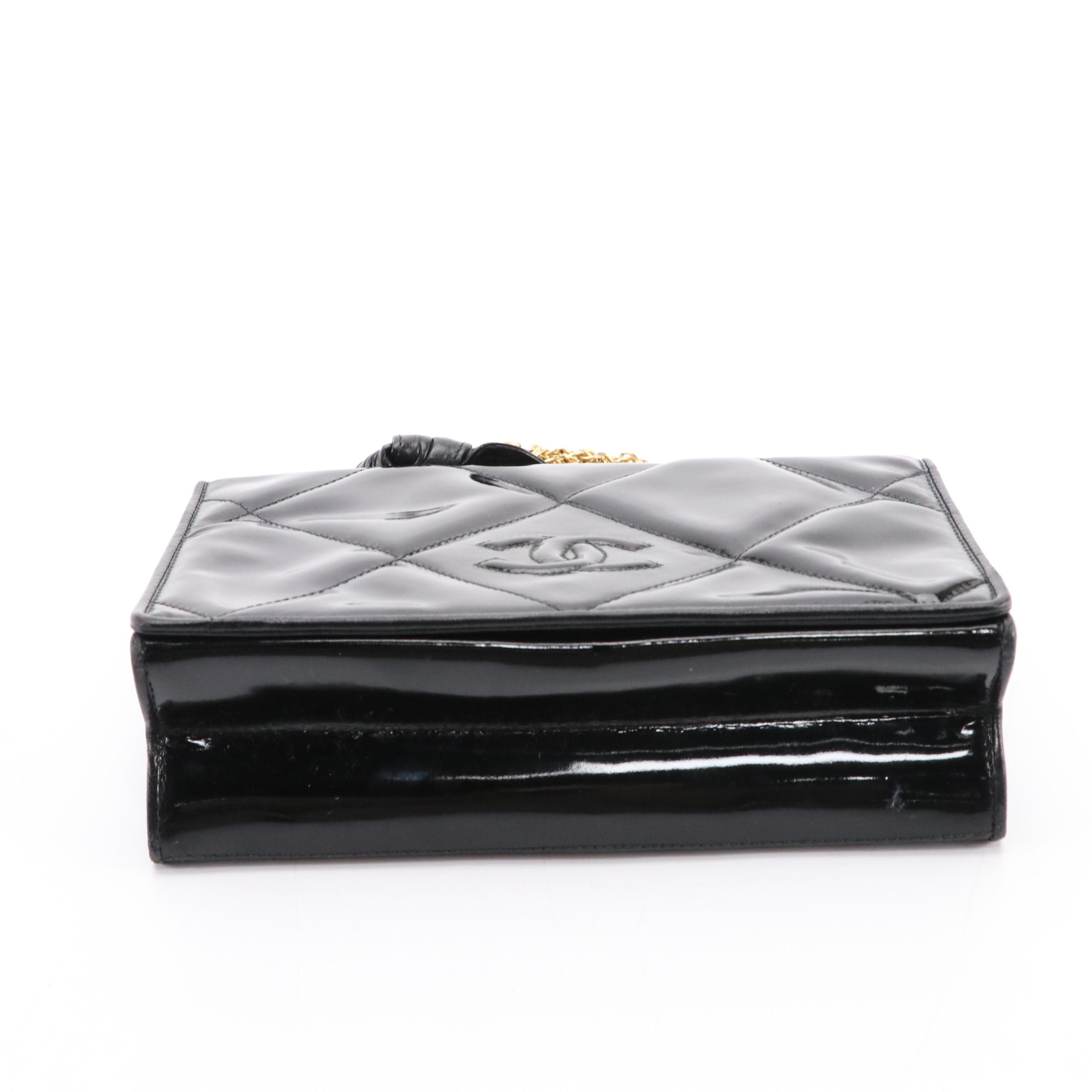 Chanel Vintage Quilted Patent Leather Multi-Chain Strap Flap Bag, With Box