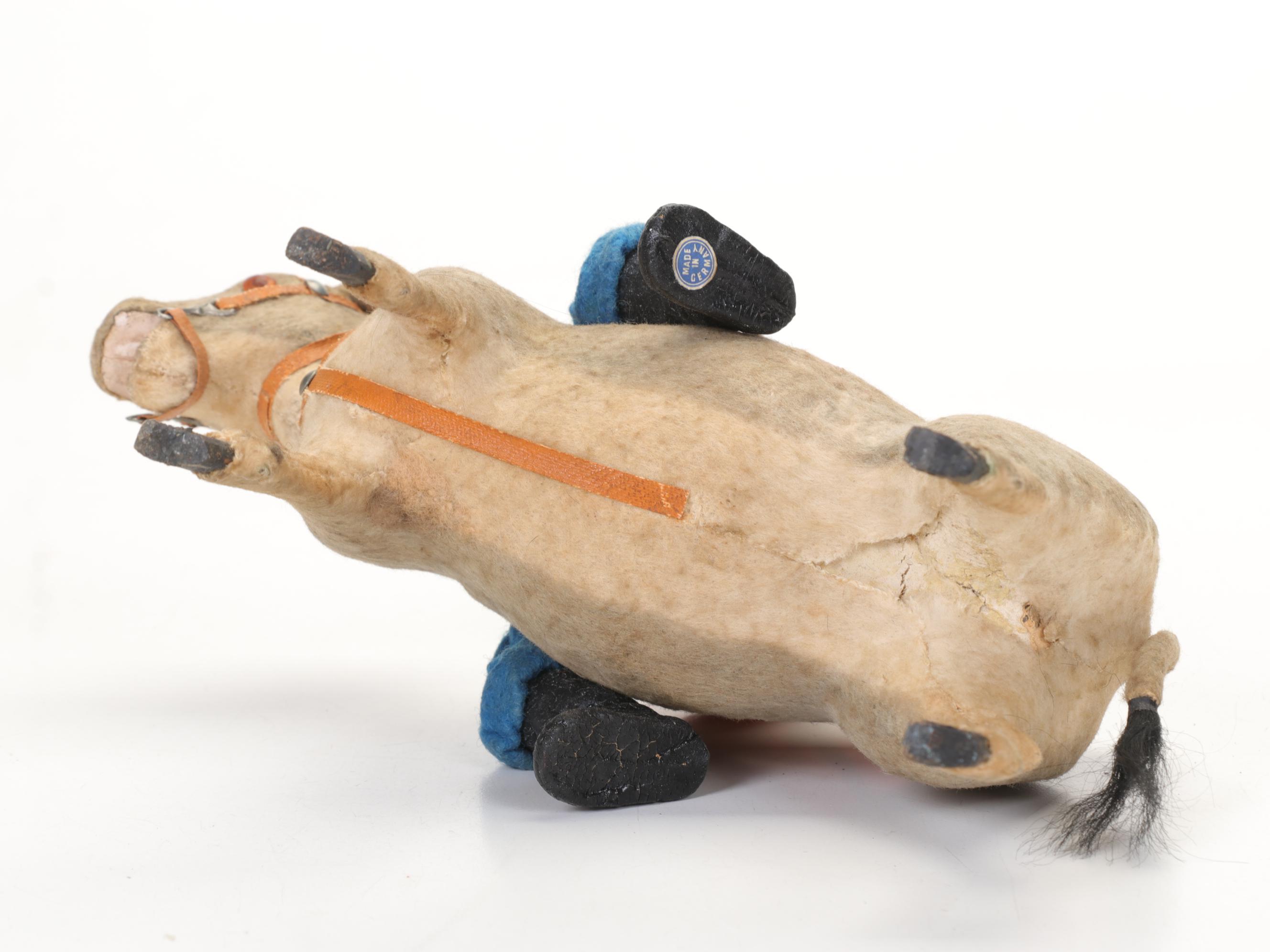 German Santa with Feather Tree on a Nodding Donkey Figurine, Early 20th Century