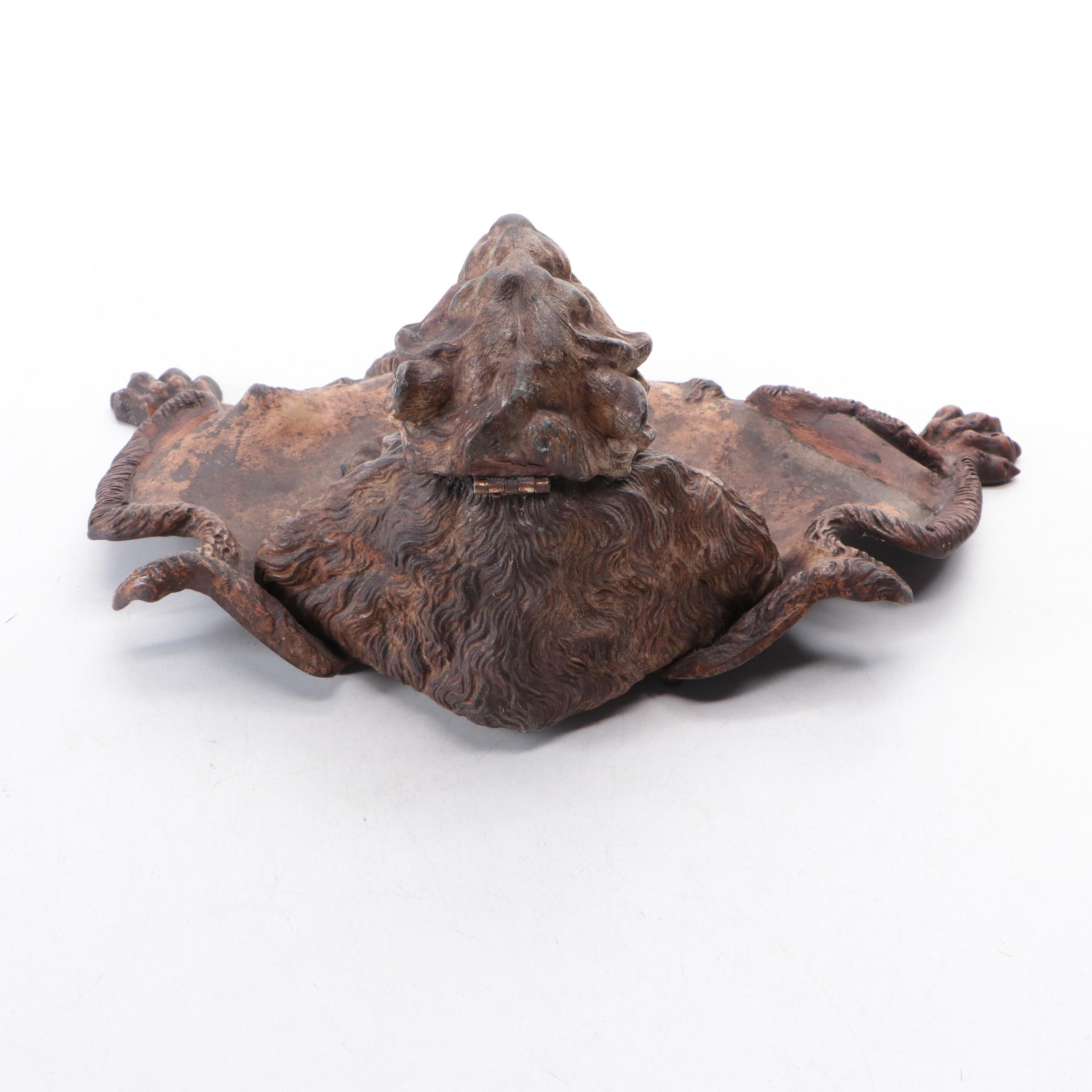 Victorian Cast Iron Roaring Lion Inkwell, Circa 1900