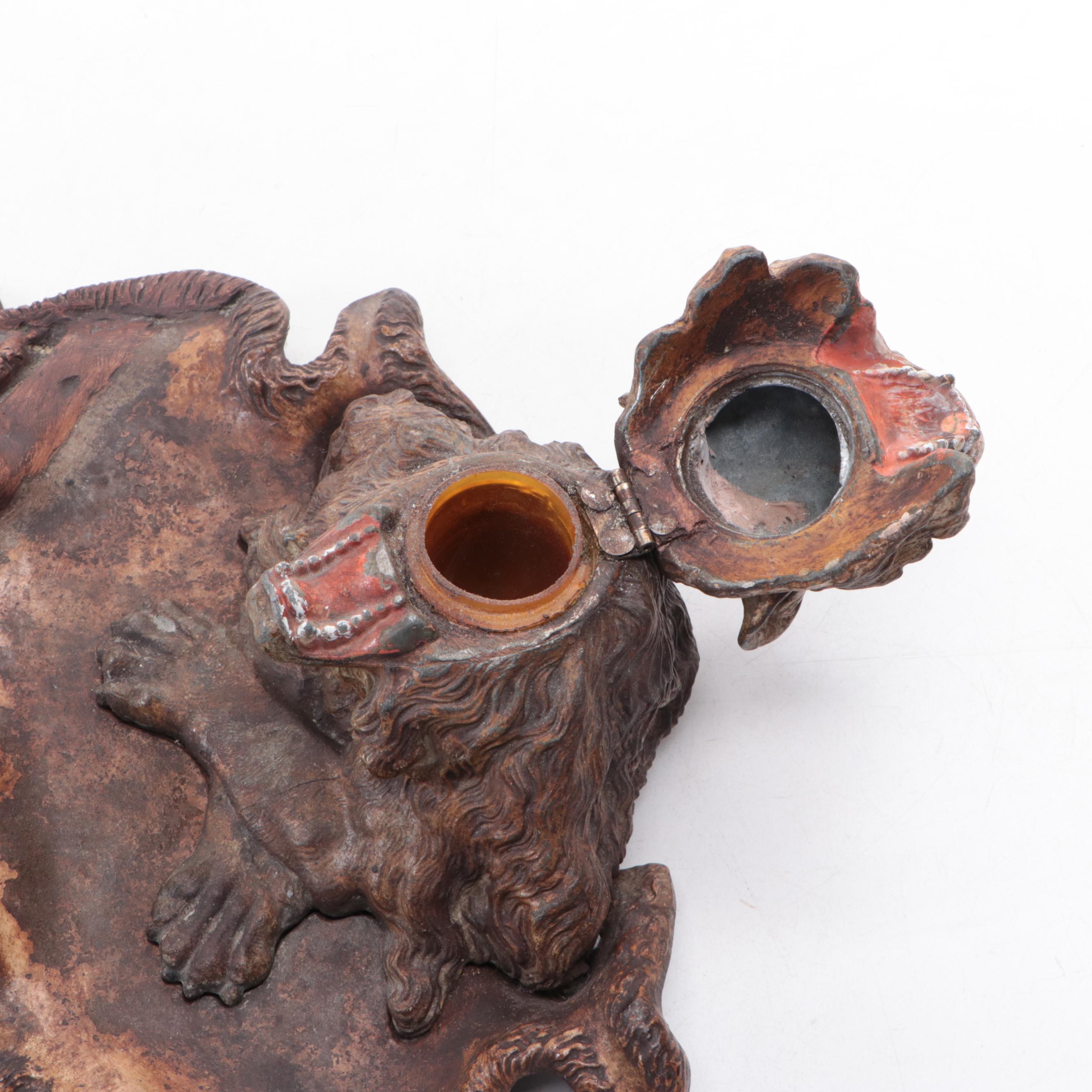 Victorian Cast Iron Roaring Lion Inkwell, Circa 1900