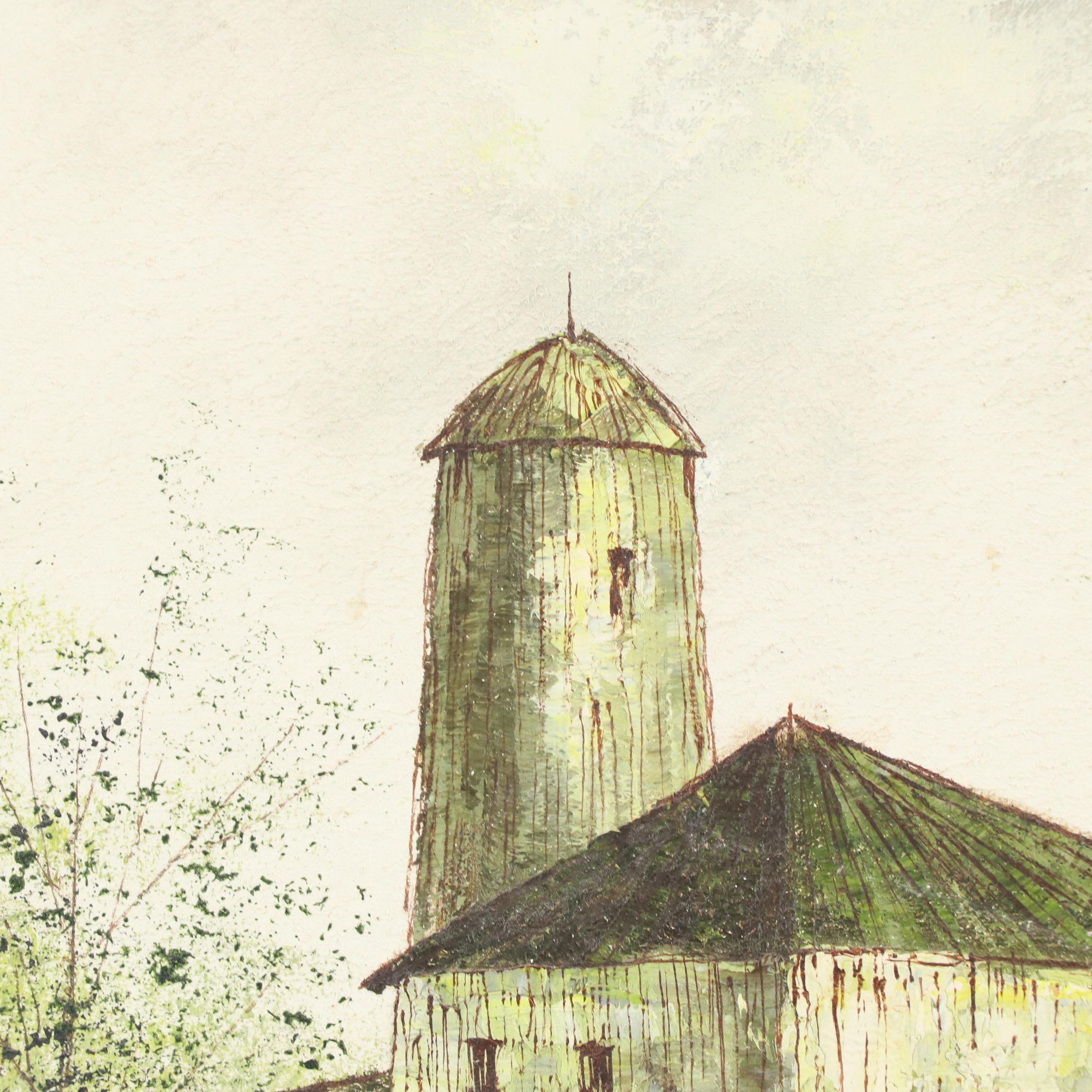 F. Harrison Barn Landscape Oil Painting, Circa 1960