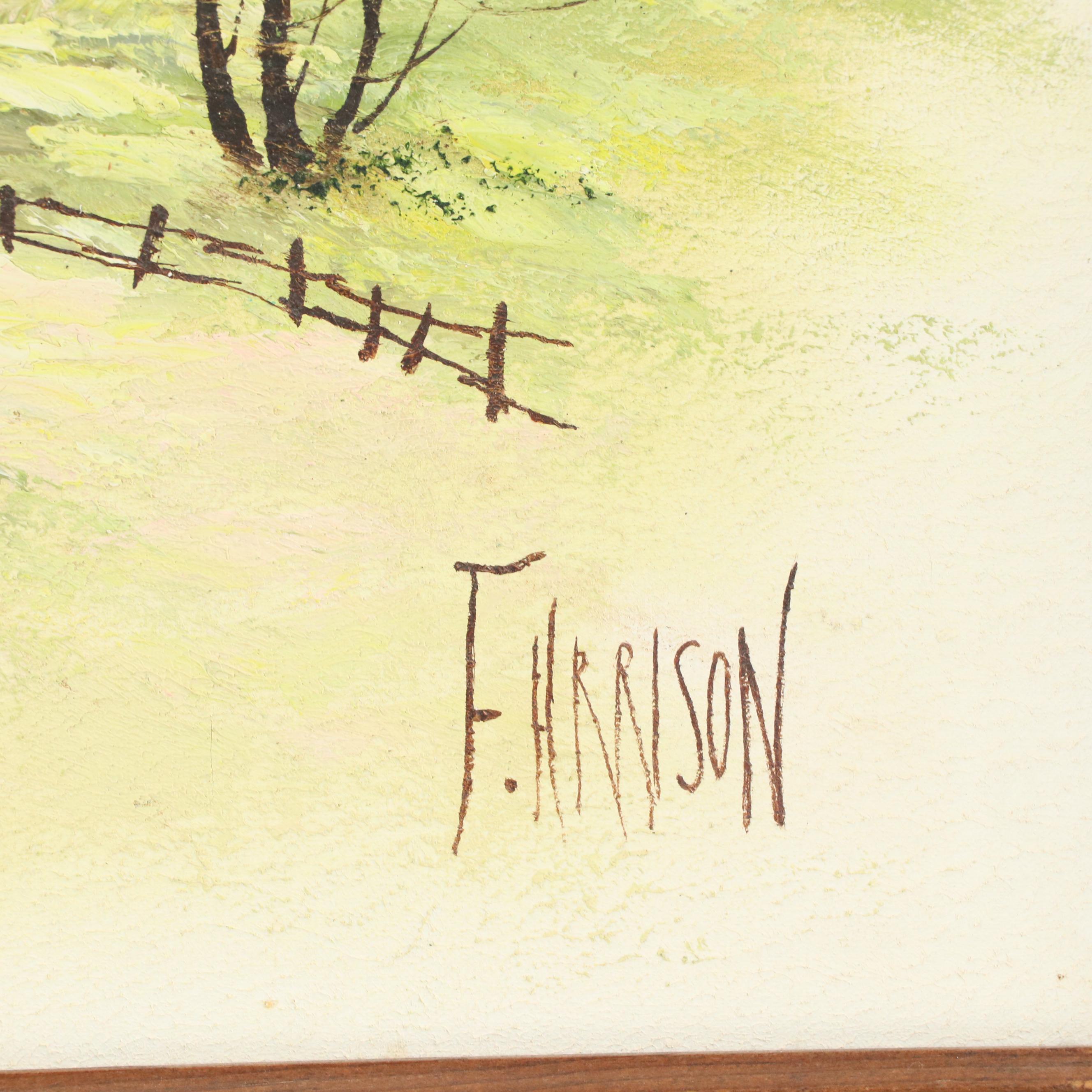 F. Harrison Barn Landscape Oil Painting, Circa 1960