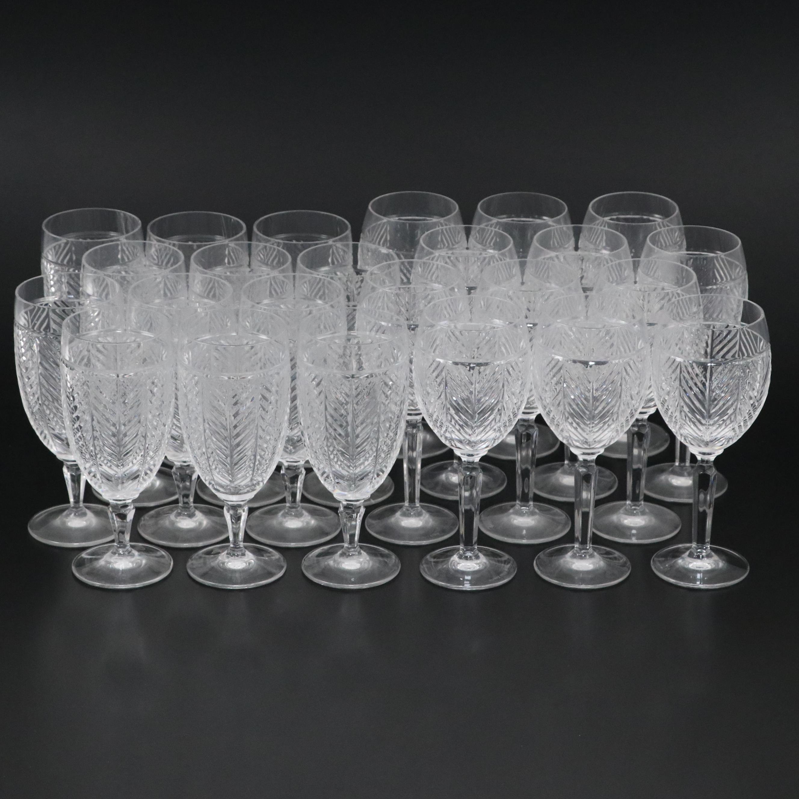 Ralph Lauren "Herringbone" Clear Crystal Iced Tea and Wine Glasses