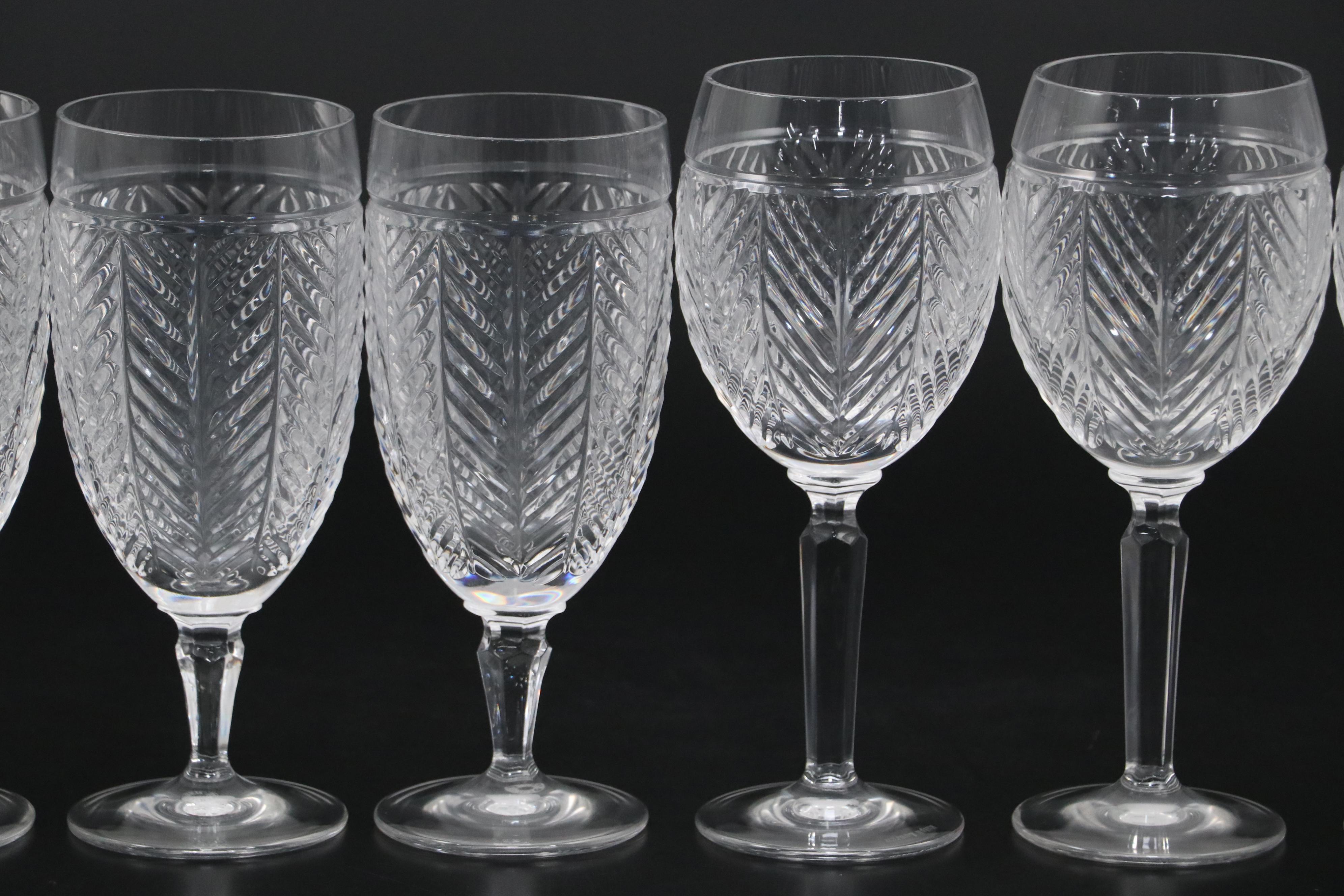 Ralph Lauren "Herringbone" Clear Crystal Iced Tea and Wine Glasses