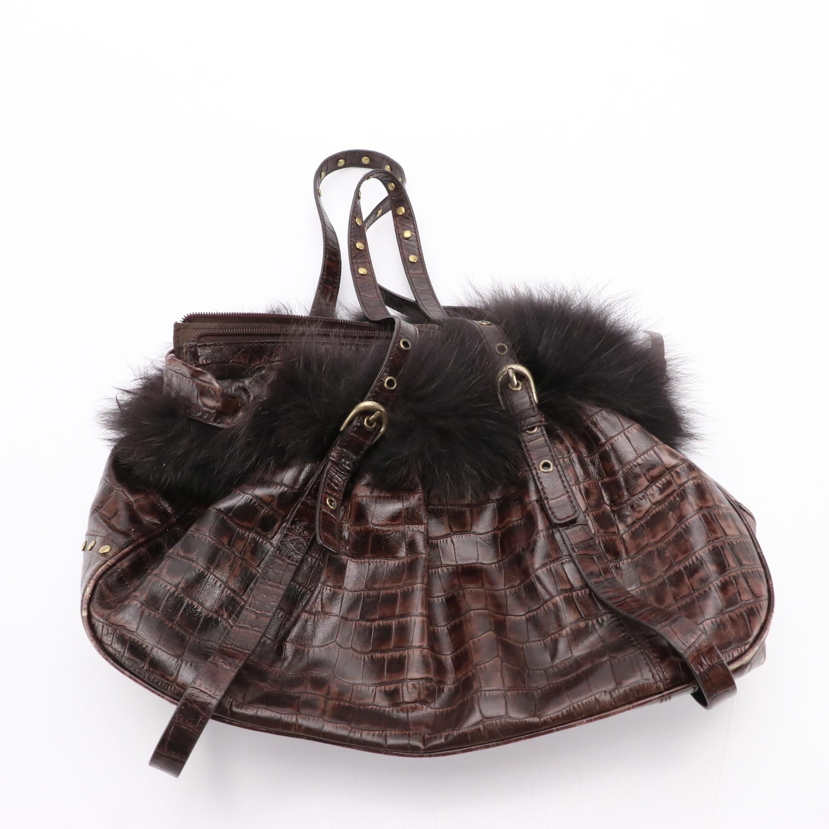 Kenneth Cole Beige Pebbled Leather Handbag, Adrienne Vittadini Croc Embossed Bag